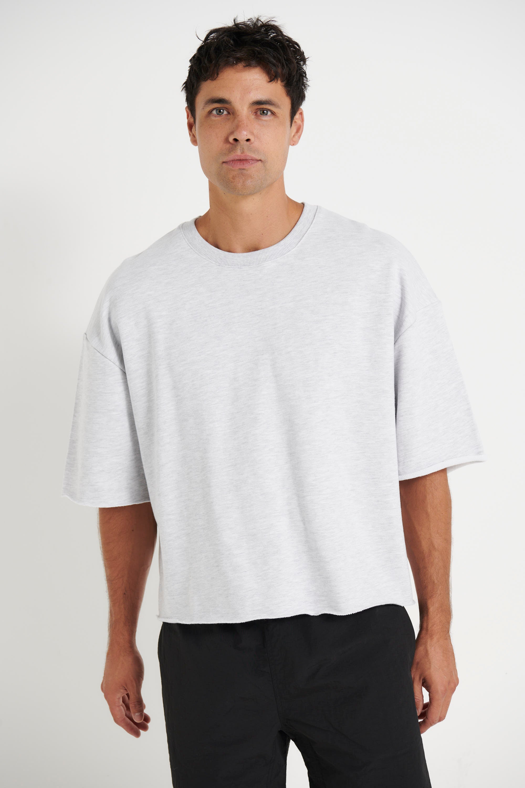 Crop Box Fleece Tee Heather Grey