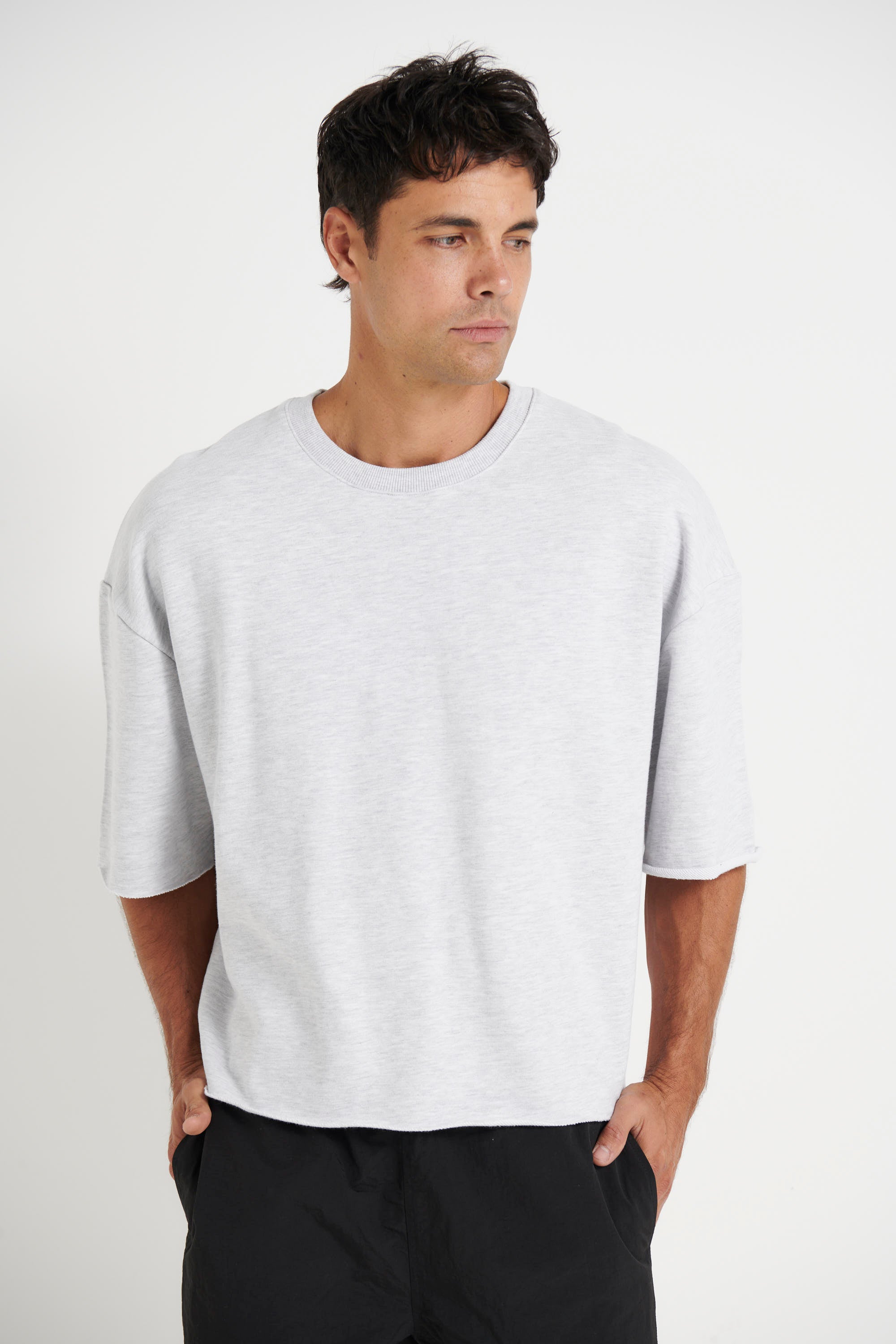Crop Box Fleece Tee Heather Grey