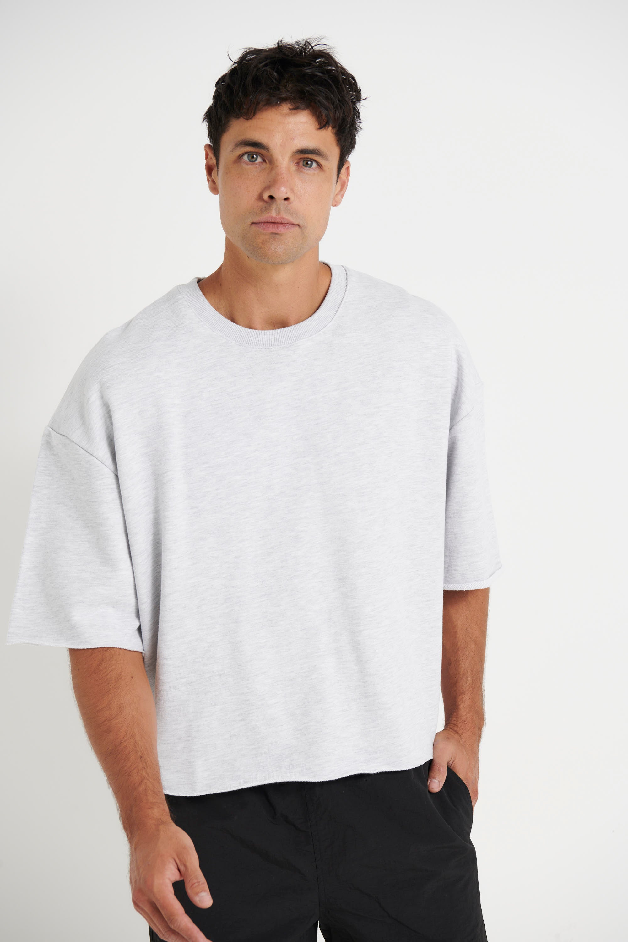 Crop Box Fleece Tee Heather Grey