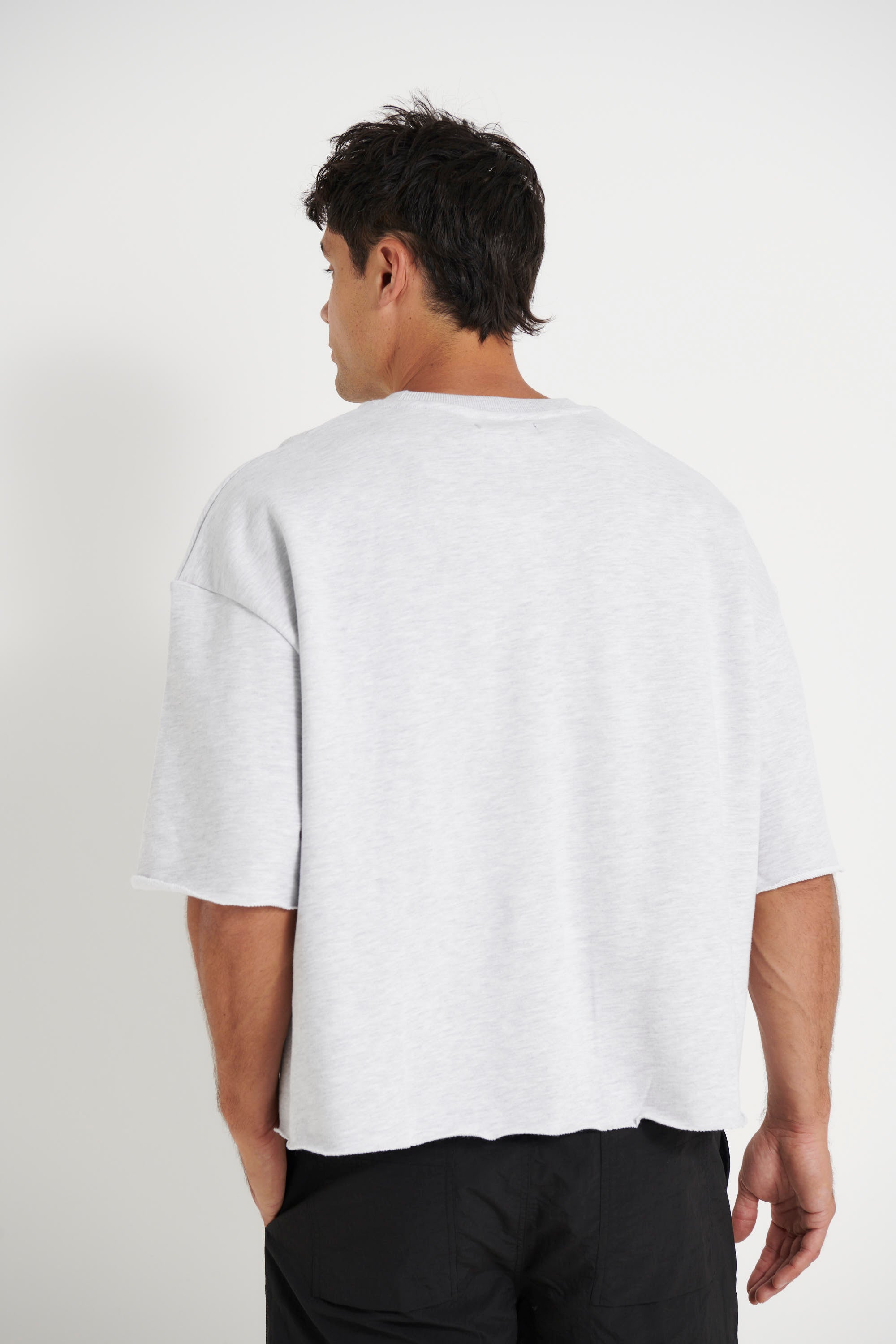 Crop Box Fleece Tee Heather Grey