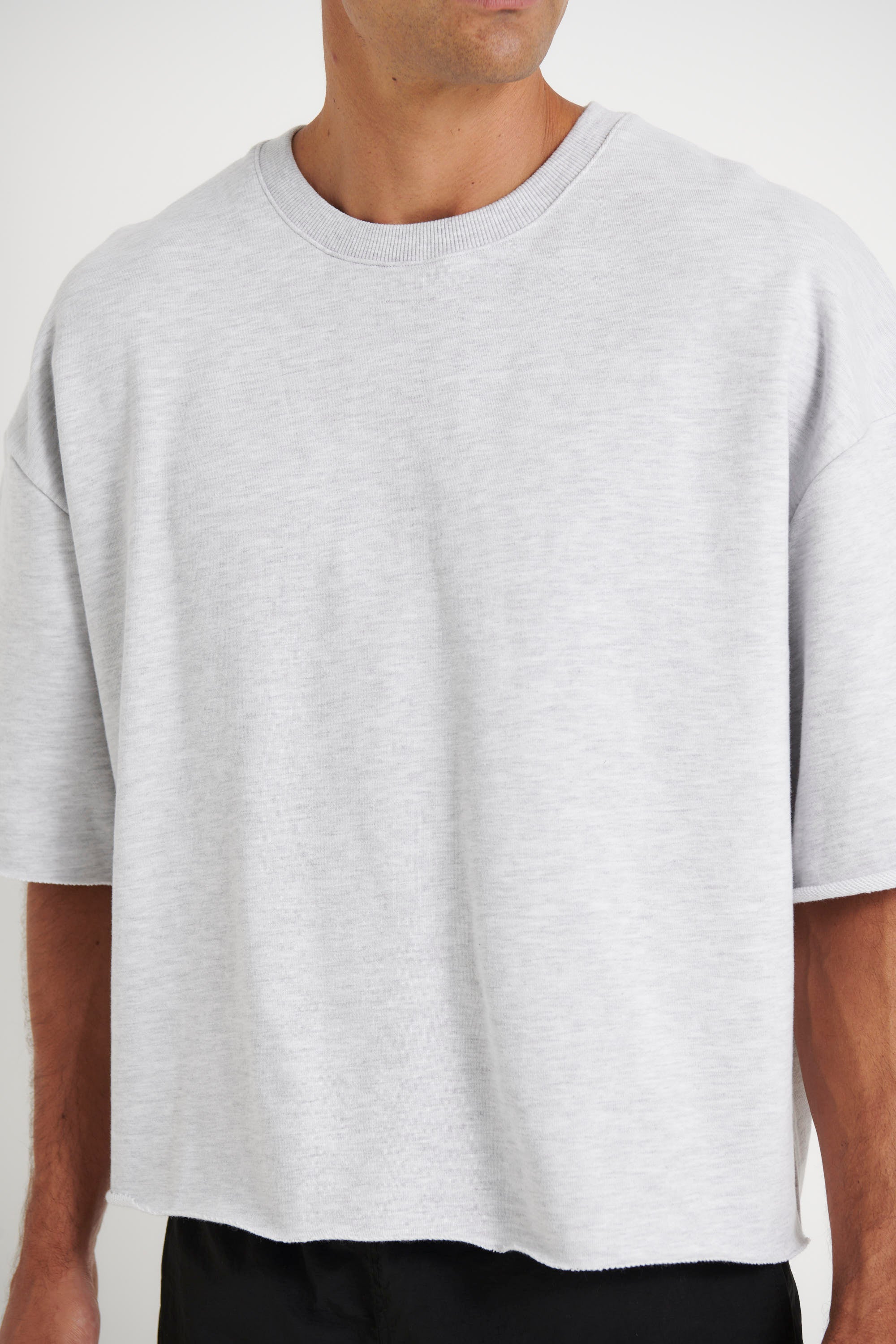 Crop Box Fleece Tee Heather Grey