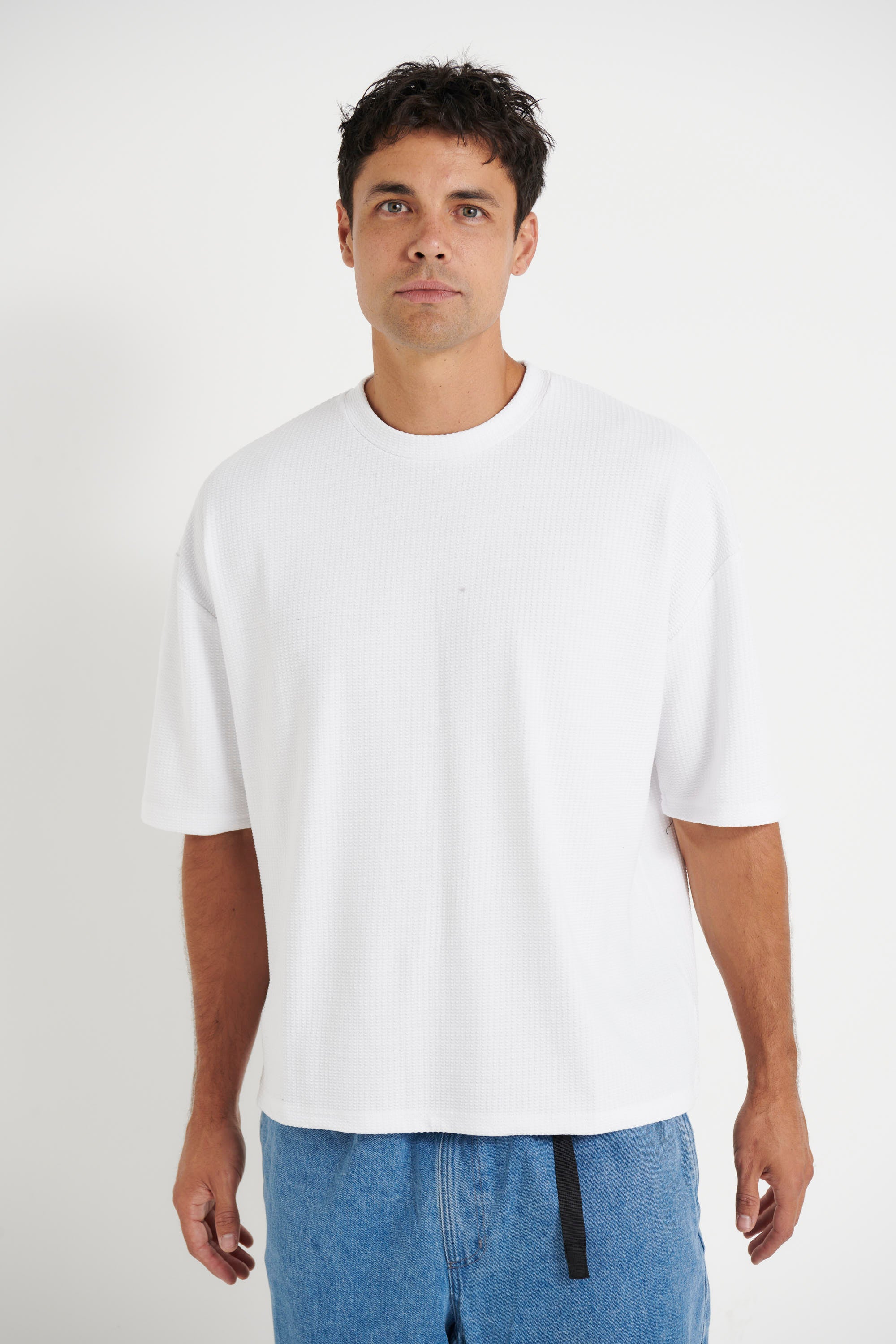 Texture Drop Sleeve Tee White