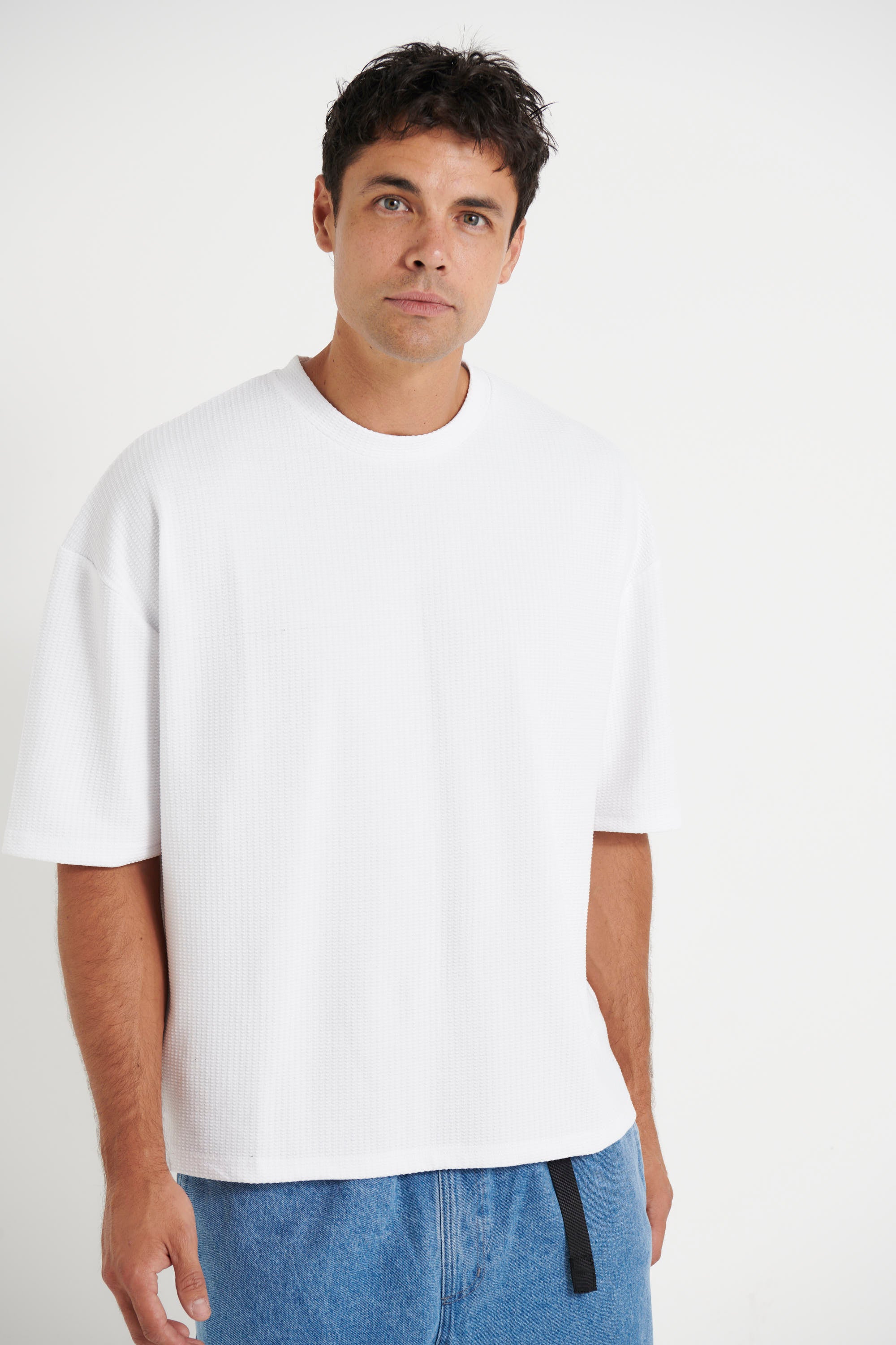 Texture Drop Sleeve Tee White