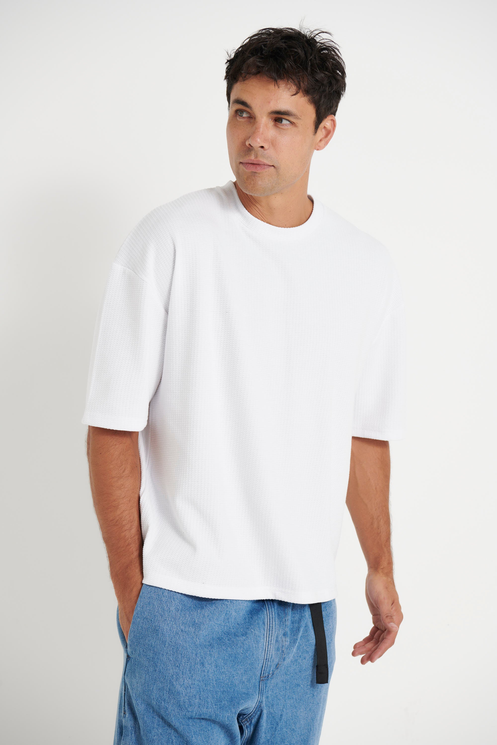 Texture Drop Sleeve Tee White
