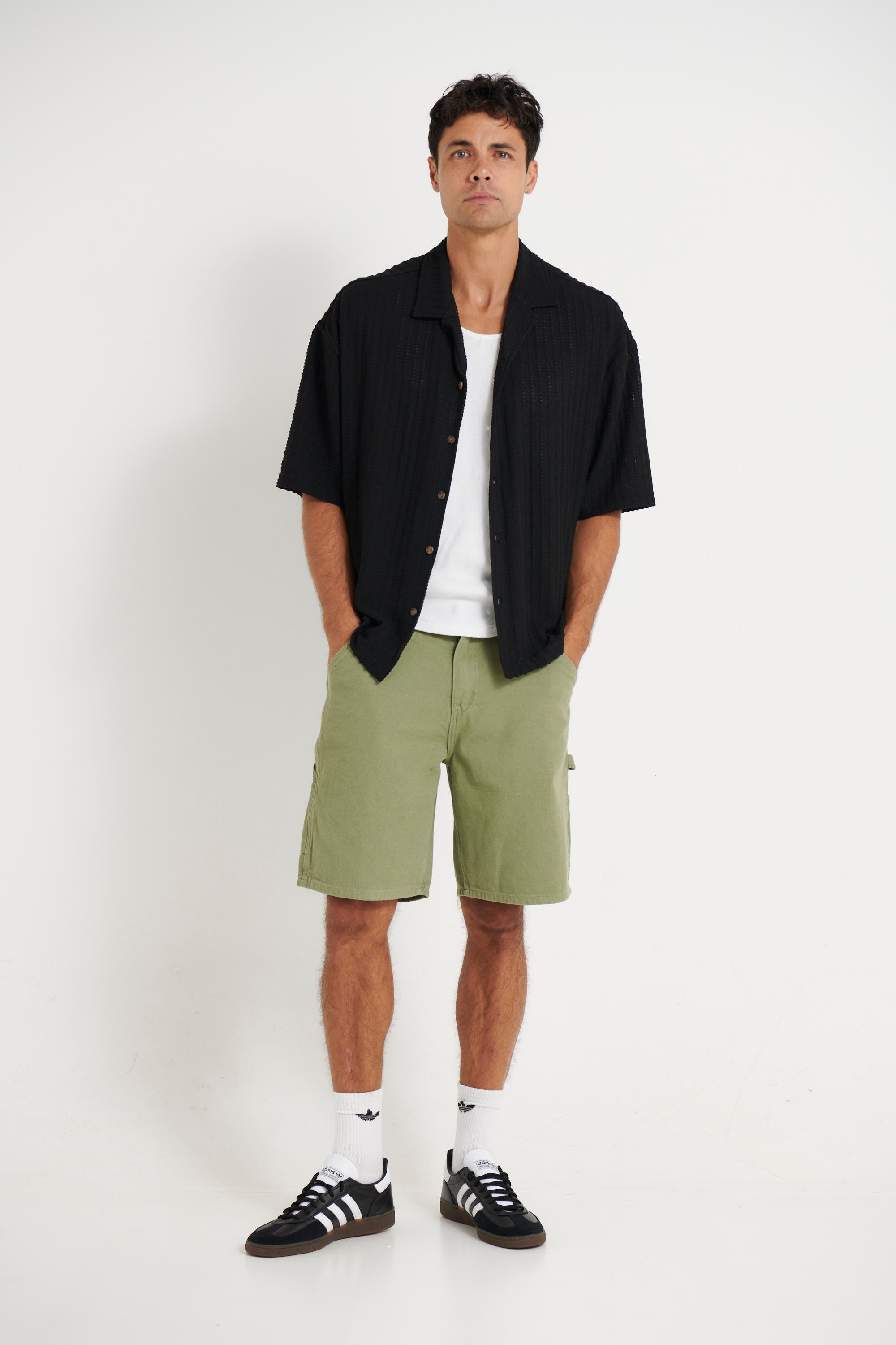 Raf Cropped Shirt Knit Stripe Black