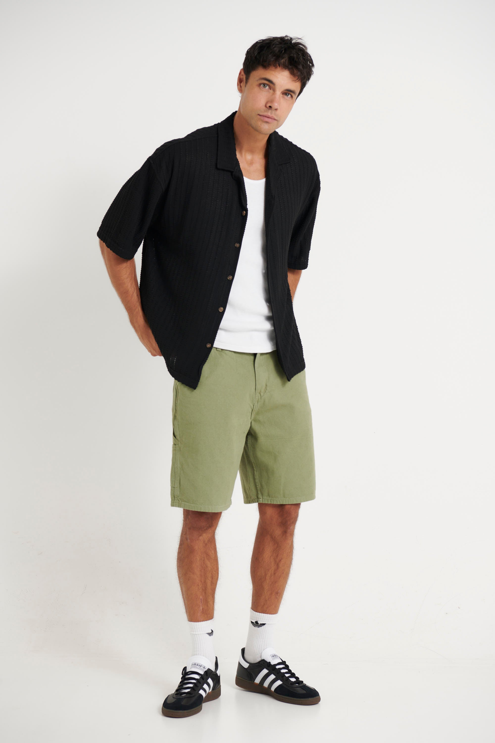 Raf Cropped Shirt Knit Stripe Black