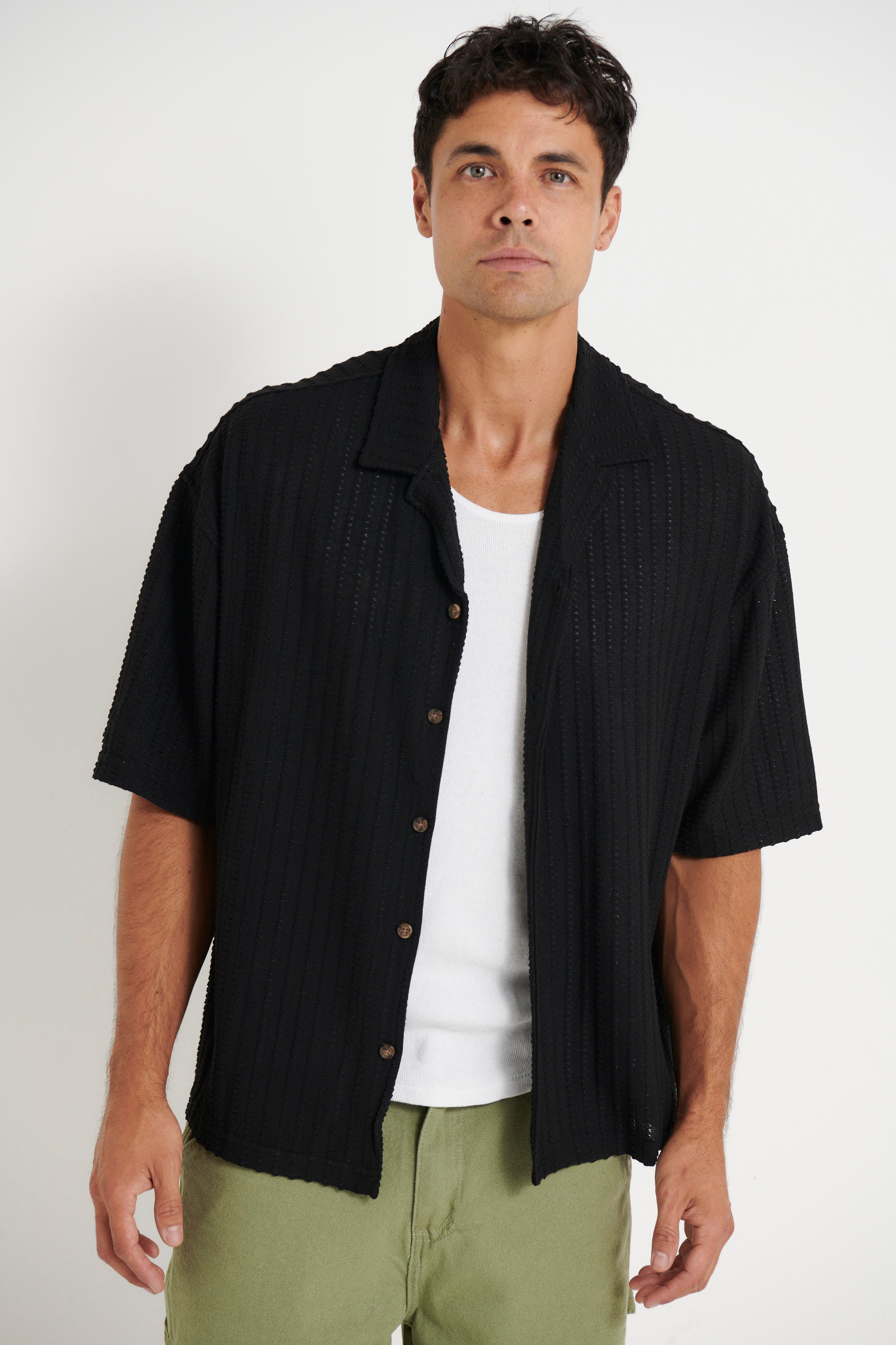 Raf Cropped Shirt Knit Stripe Black