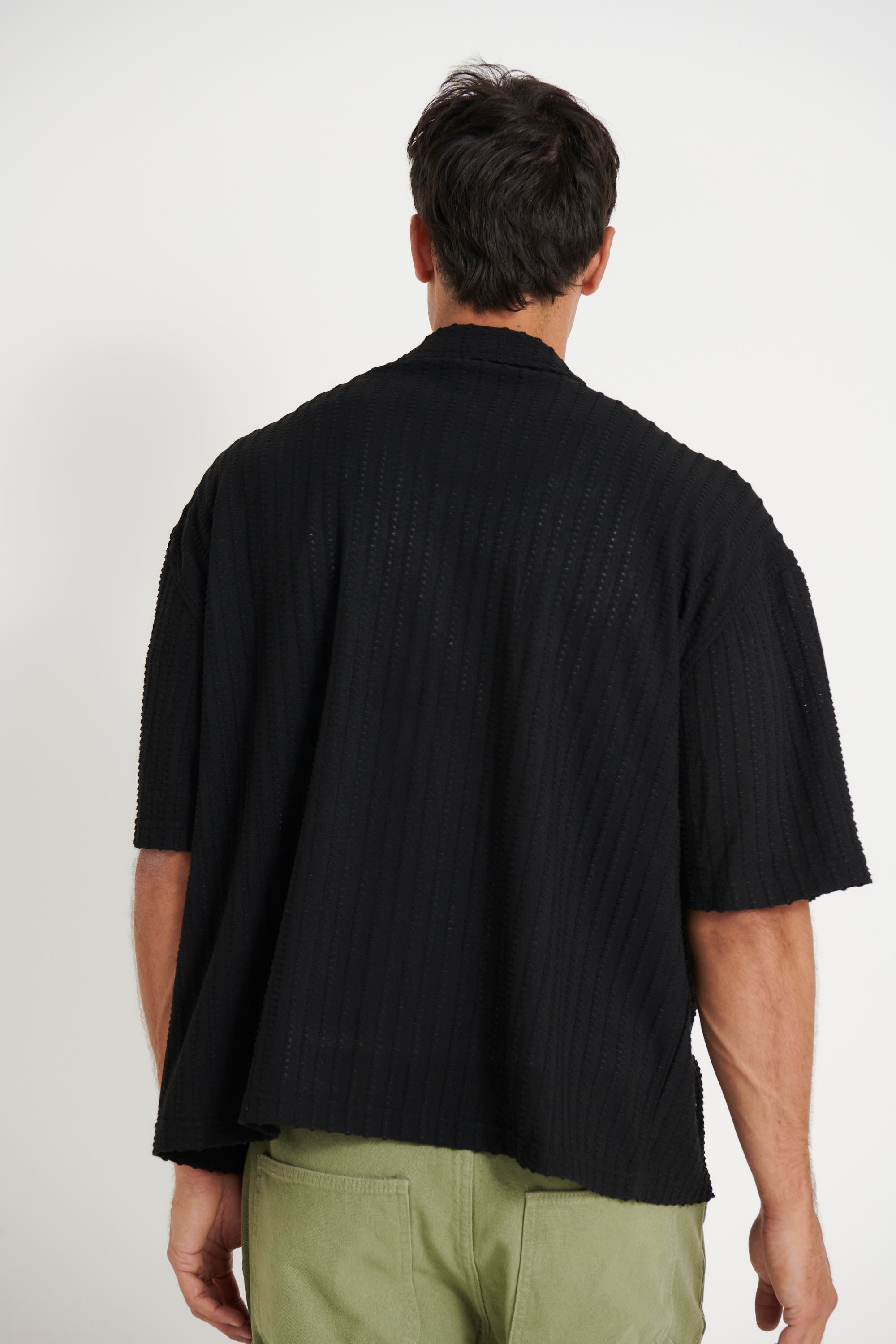 Raf Cropped Shirt Knit Stripe Black
