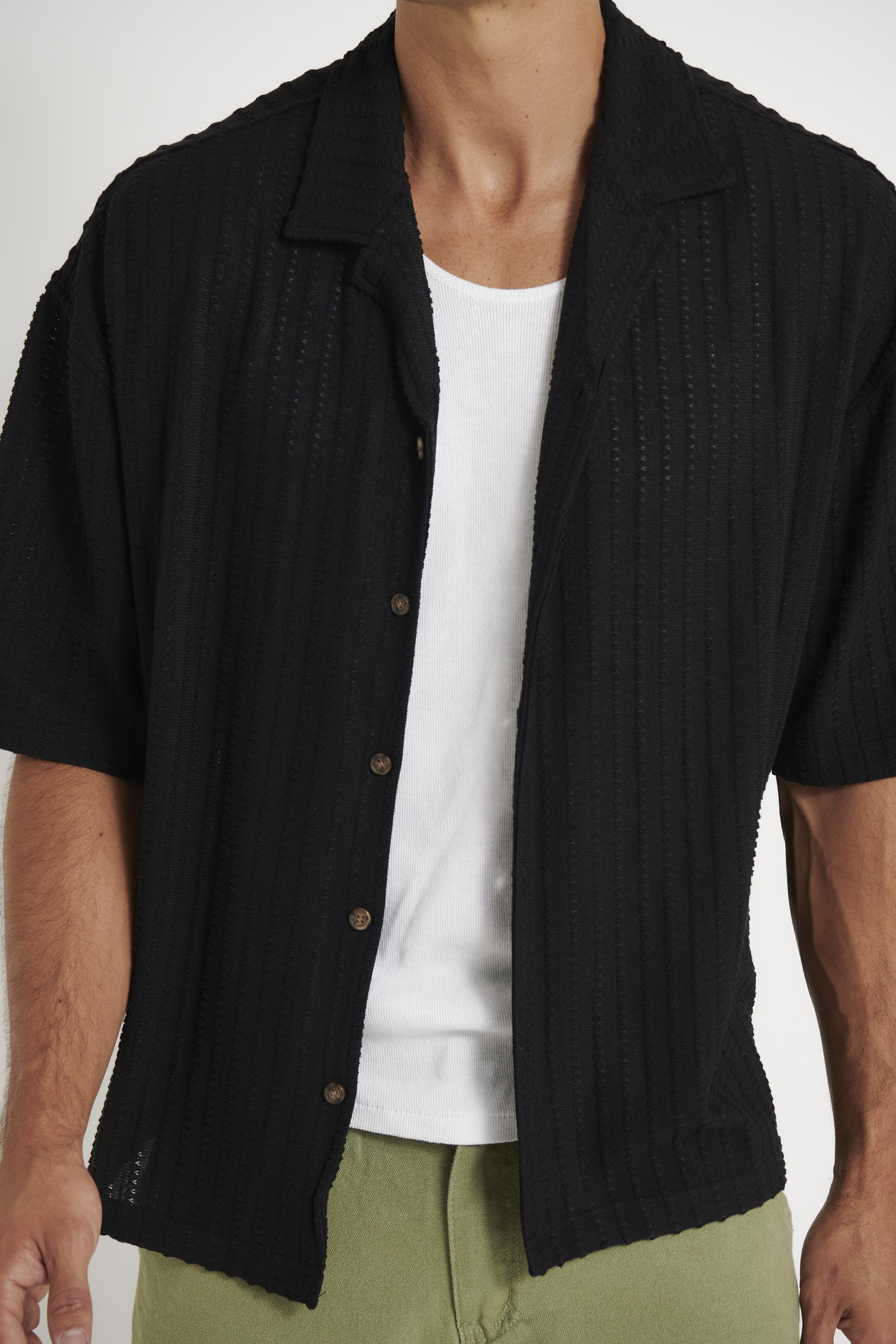 Raf Cropped Shirt Knit Stripe Black