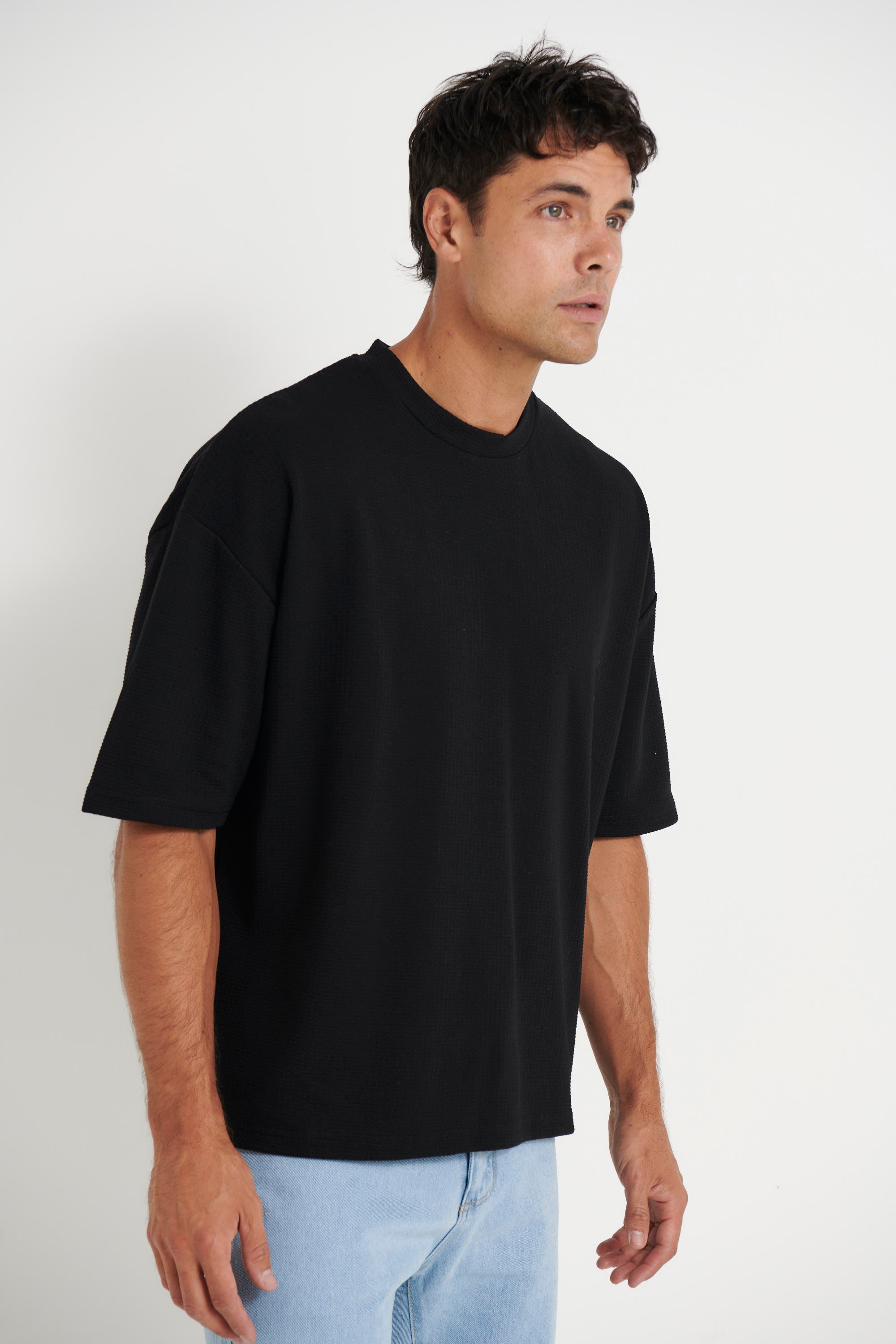 Texture Drop Sleeve Tee Black