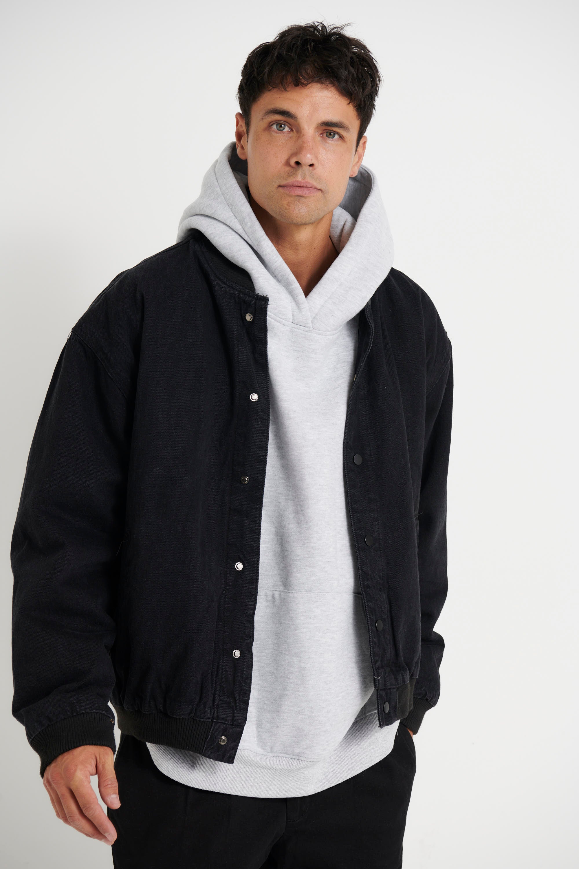 Vintage Bomber Denim Jacket Solid Black