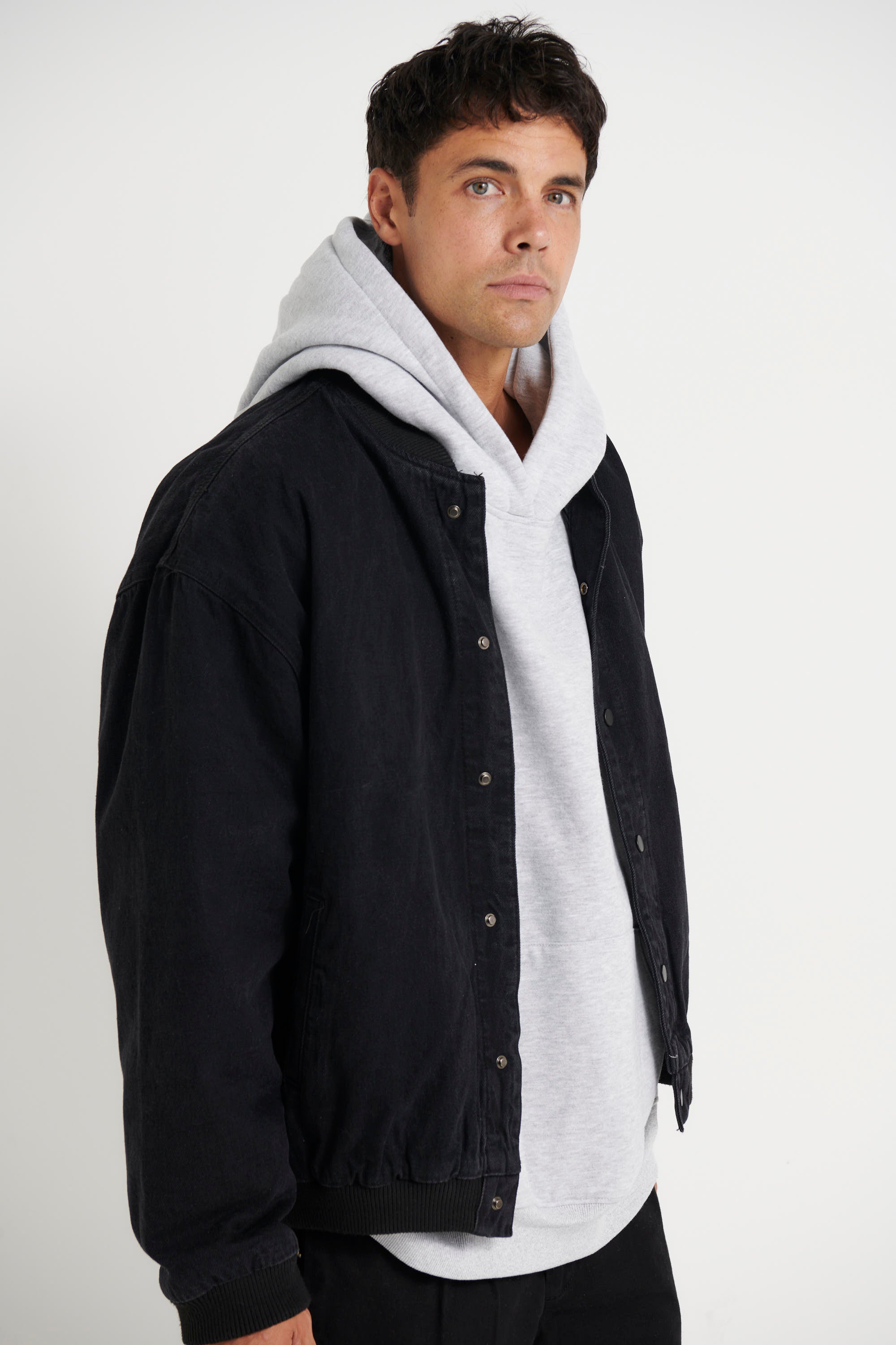 Vintage Bomber Denim Jacket Solid Black
