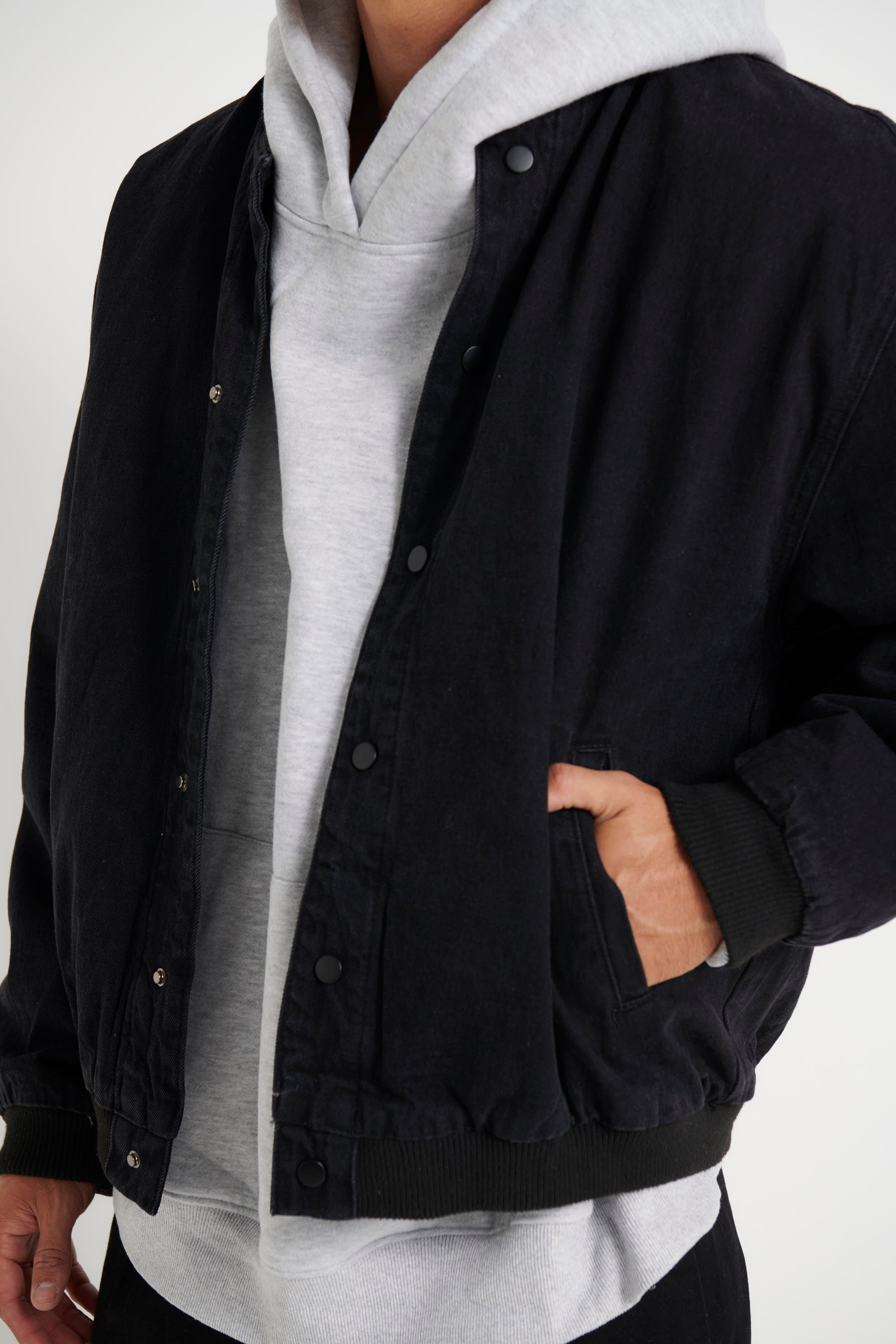 Vintage Bomber Denim Jacket Solid Black