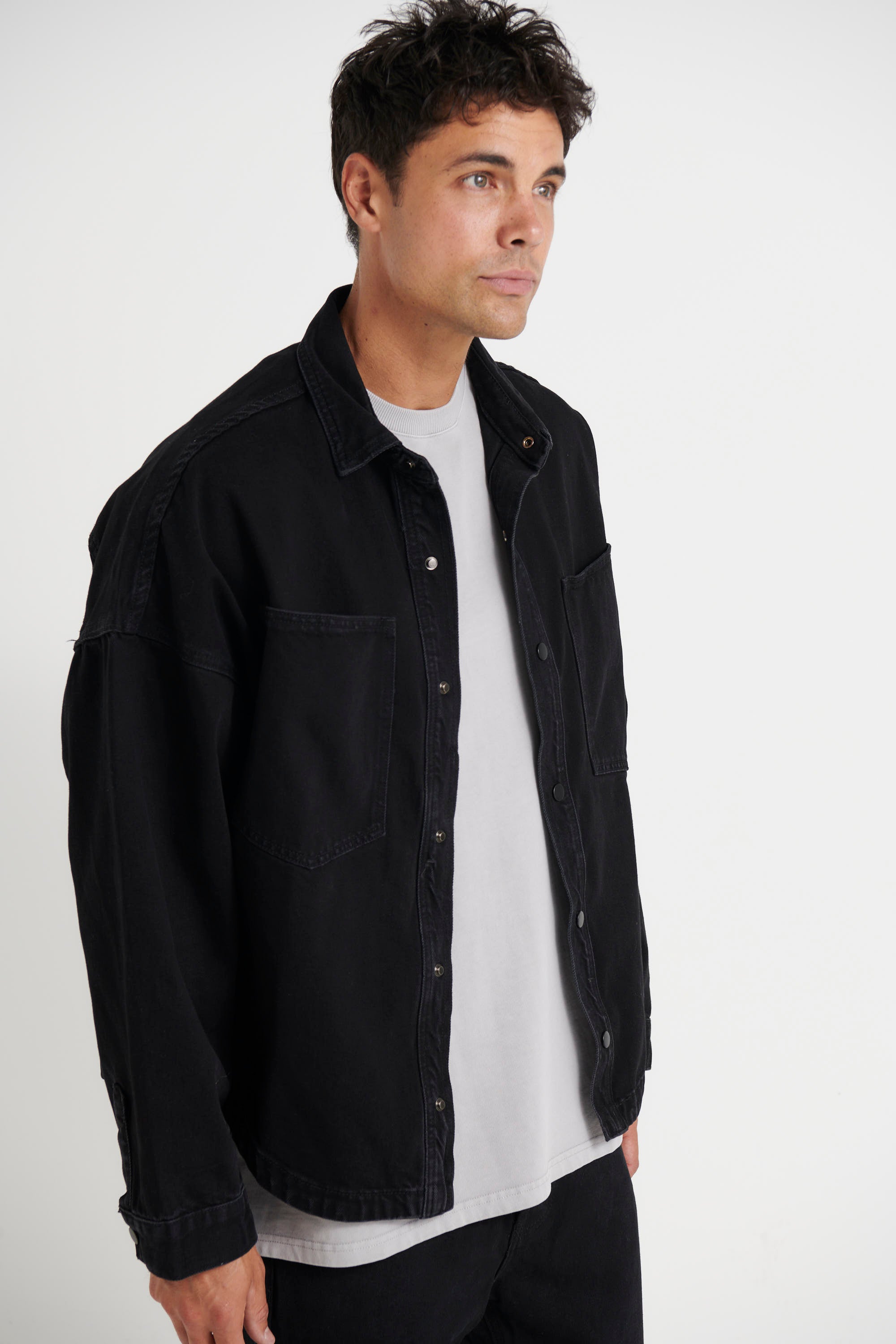Drop Shoulder Denim Shirt Black