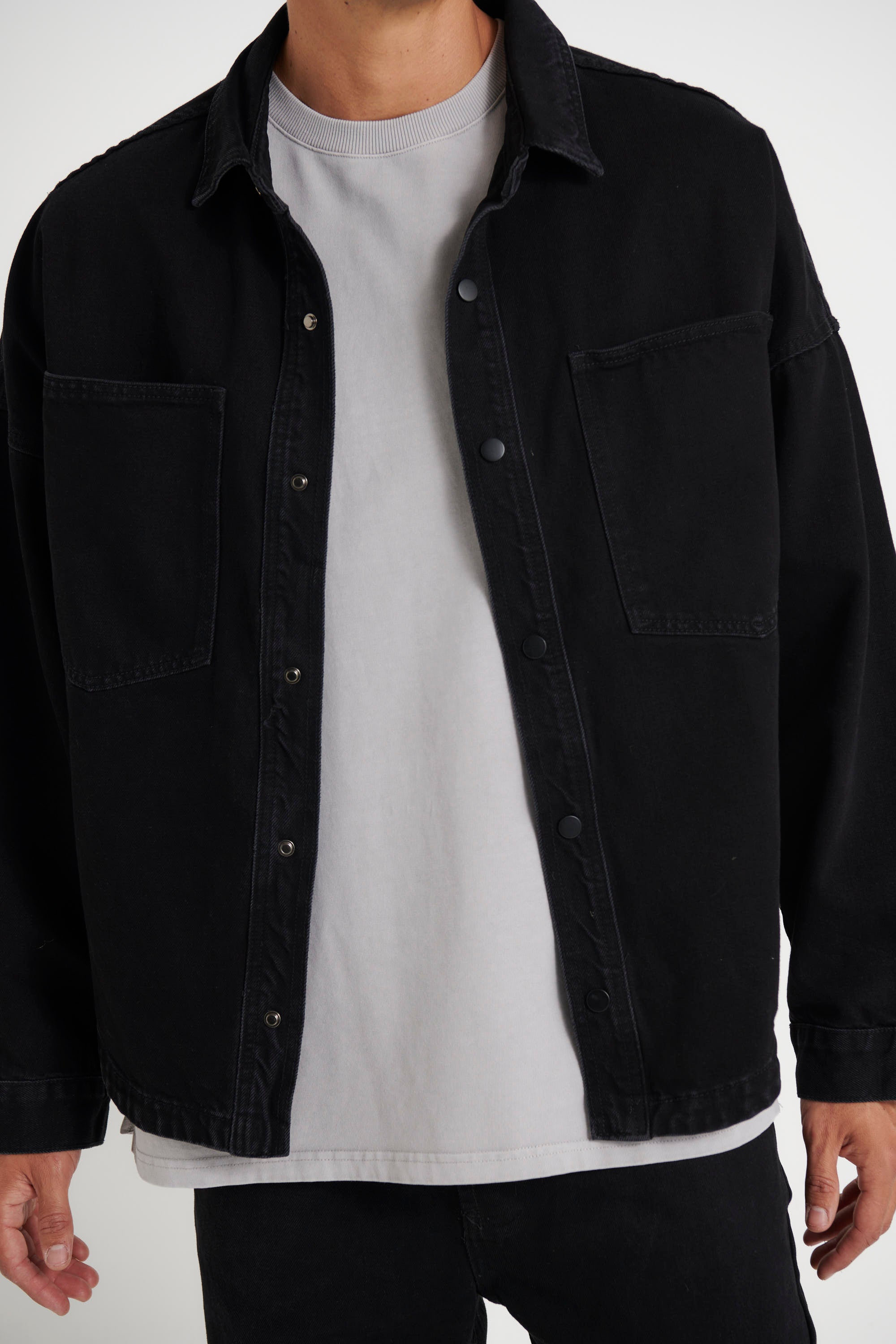 Drop Shoulder Denim Shirt Black