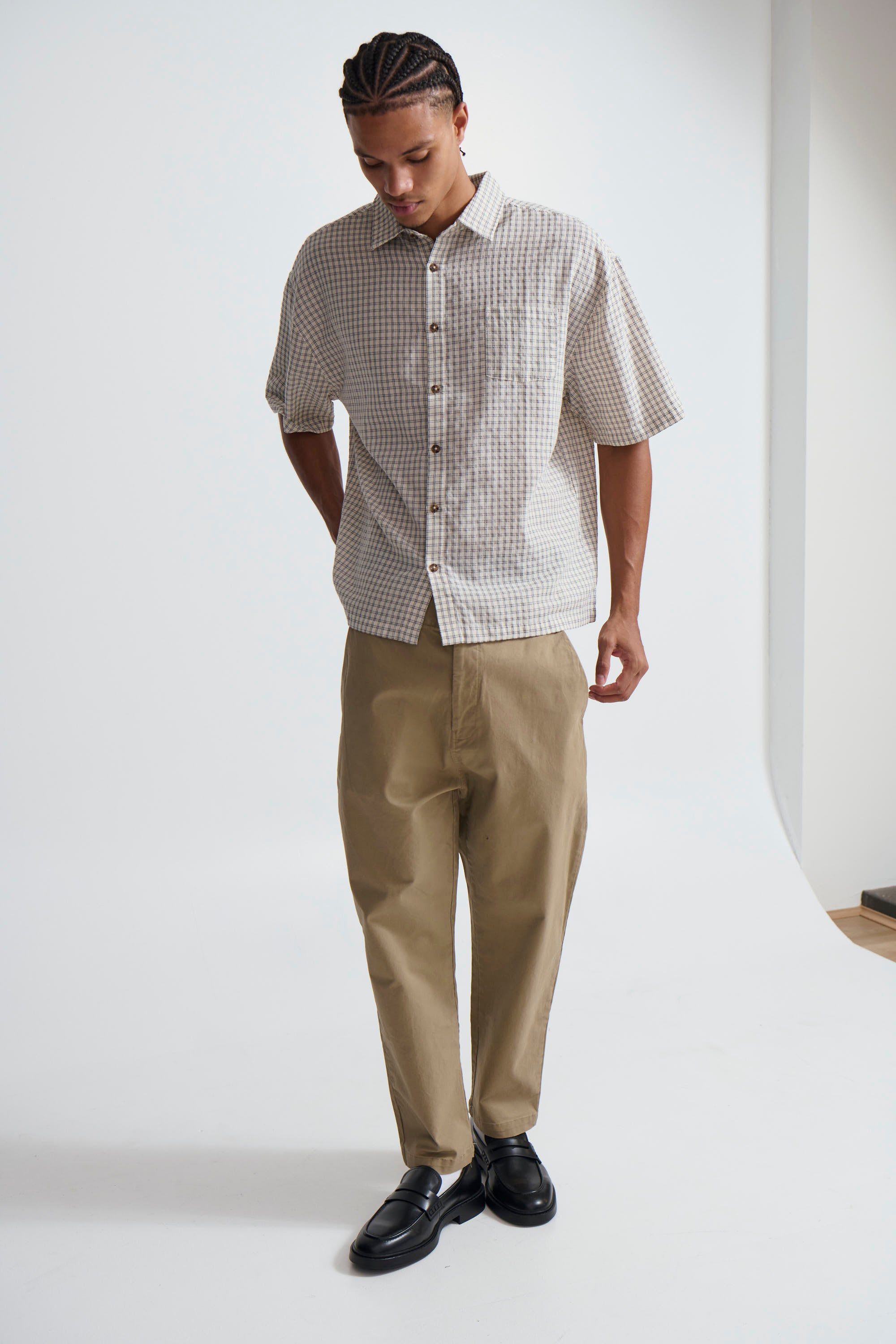 Nathaniel Drop Shirt Check Ivory