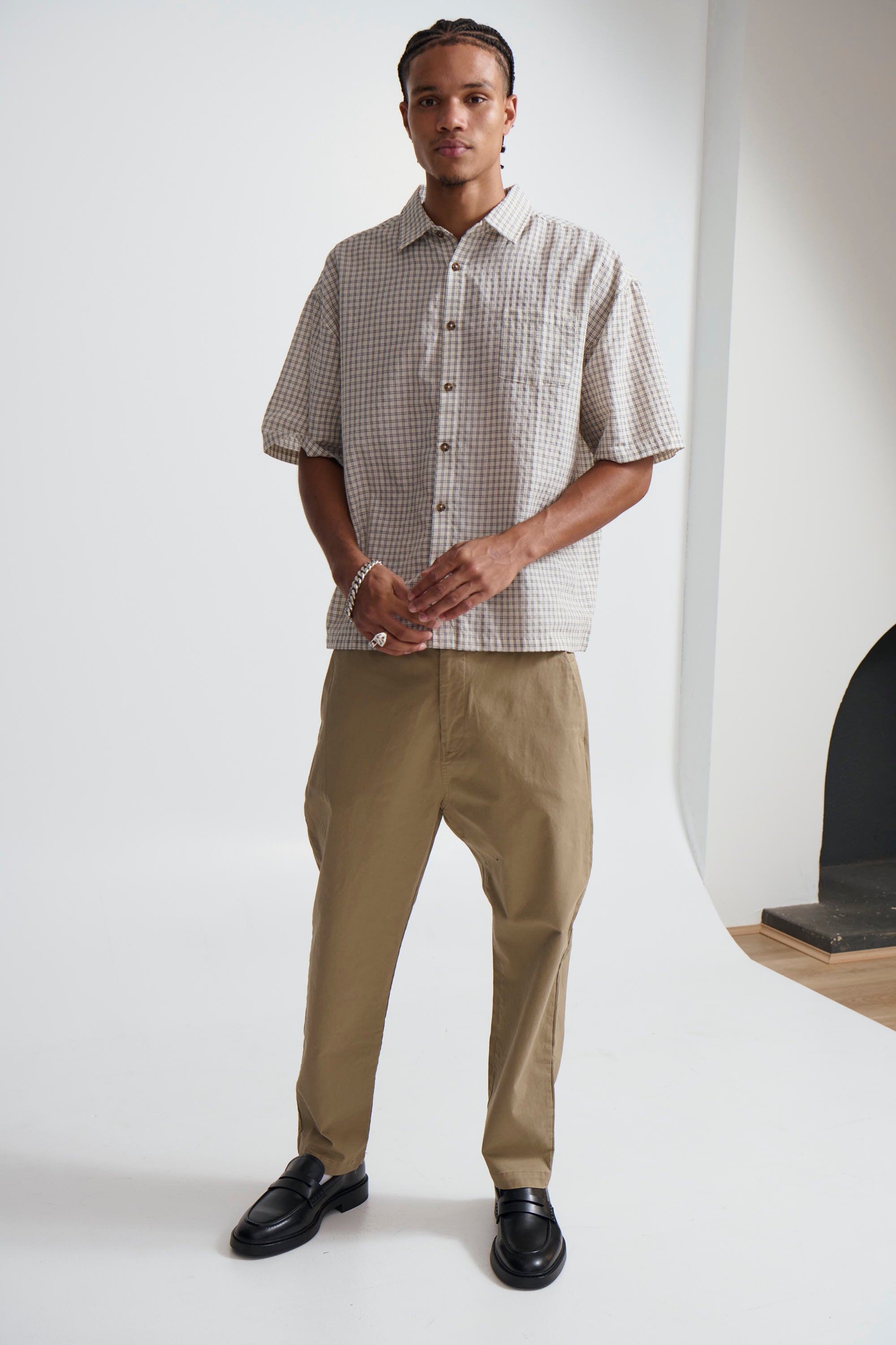 Nathaniel Drop Shirt Check Ivory