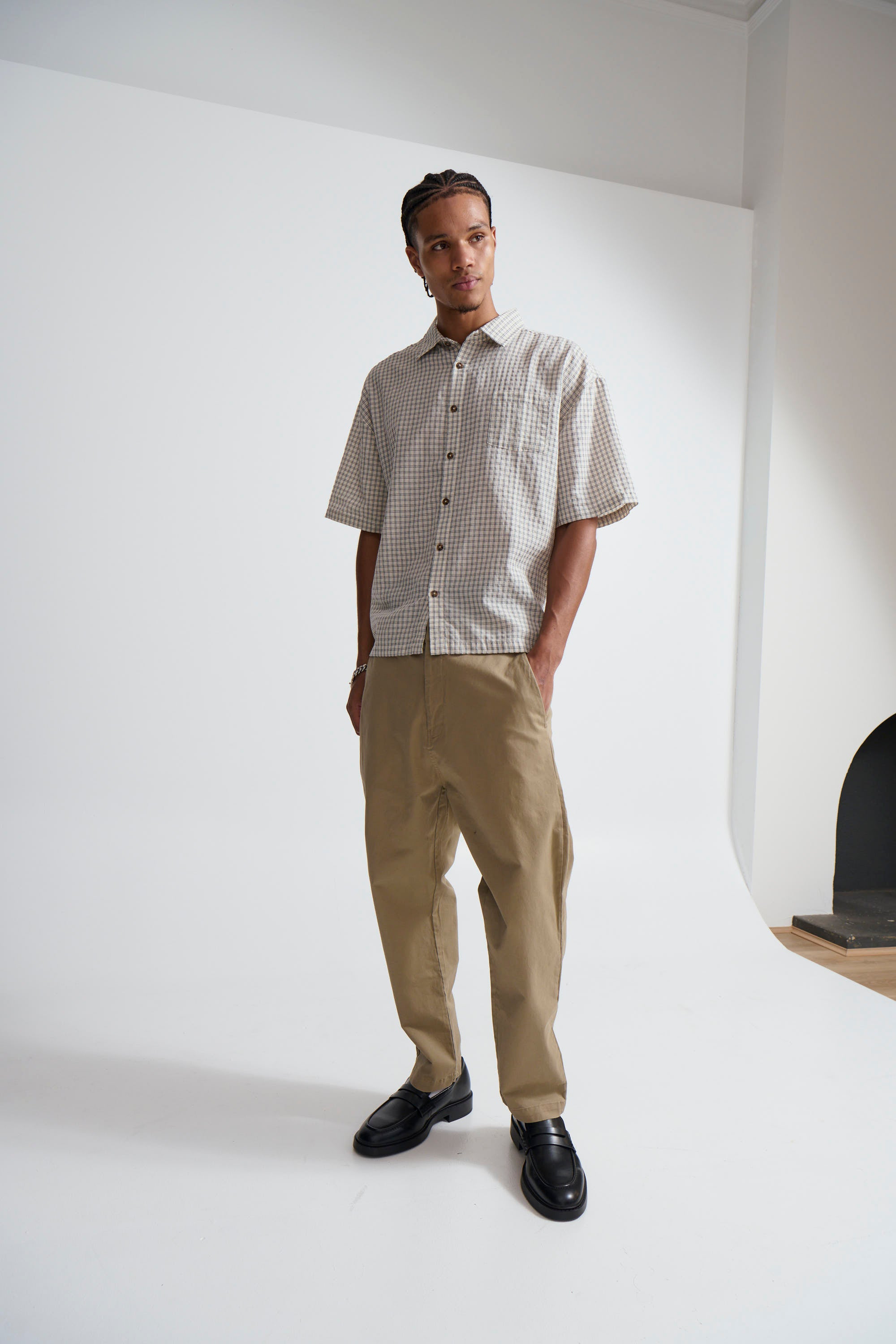 Nathaniel Drop Shirt Check Ivory