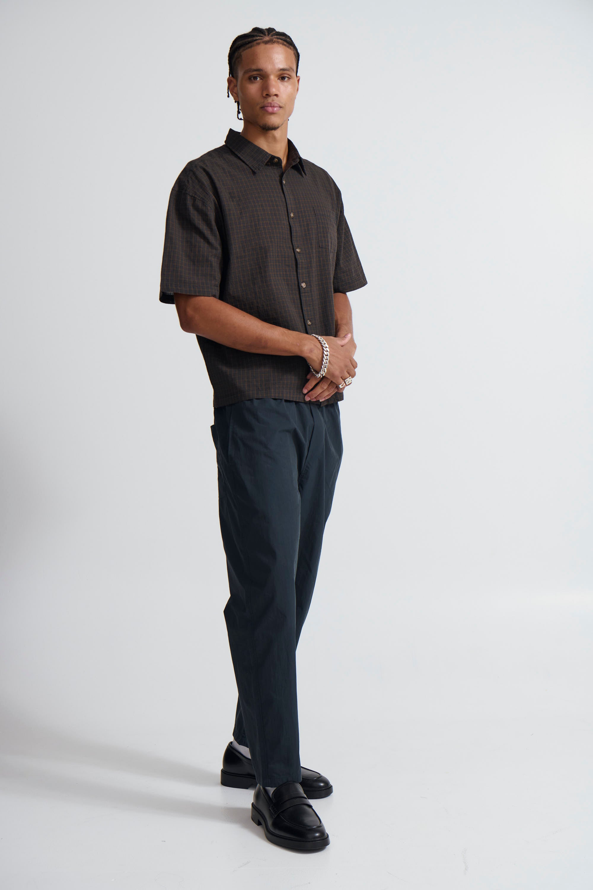 Nathaniel Drop Shirt Check Dark Brown