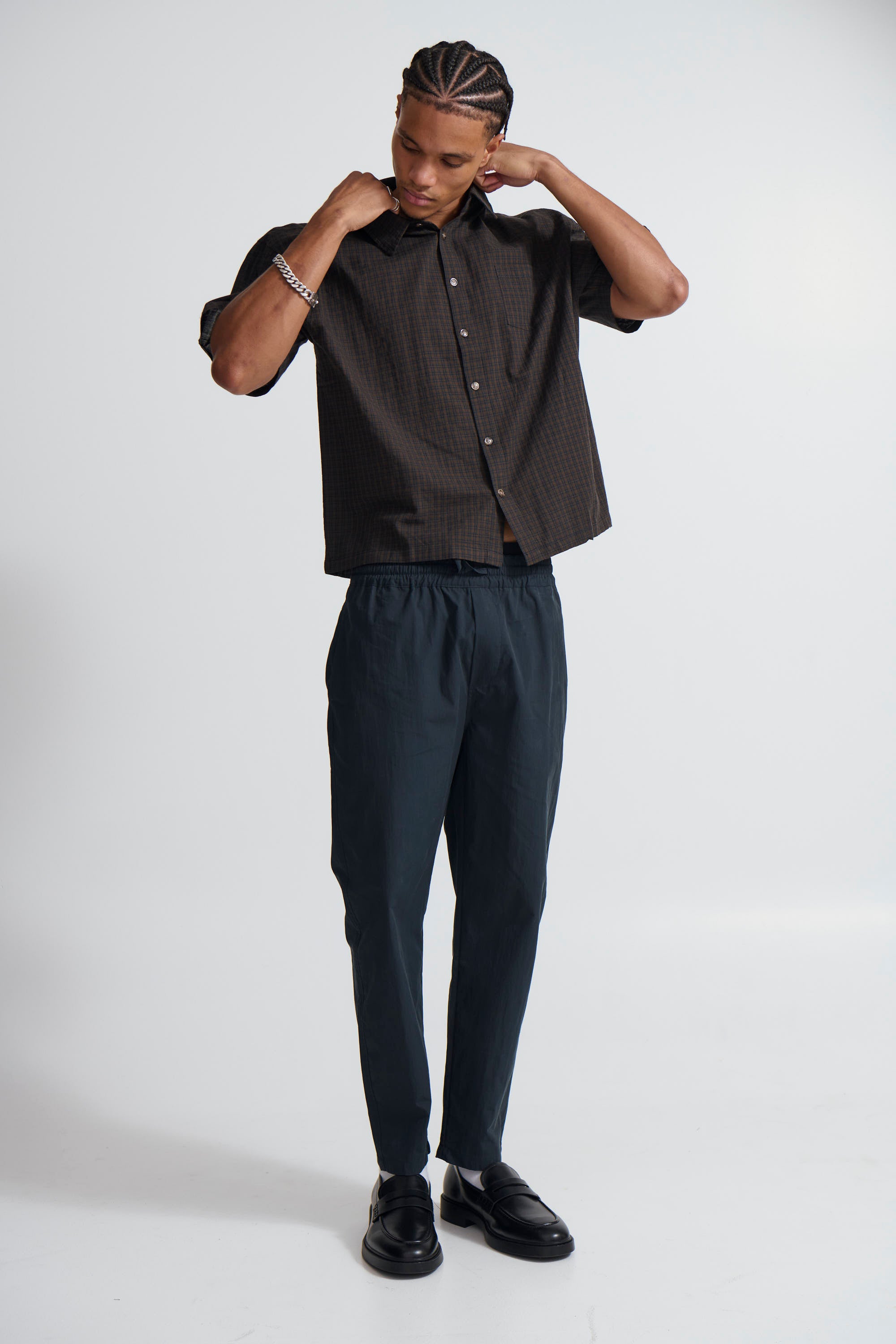 Nathaniel Drop Shirt Check Dark Brown