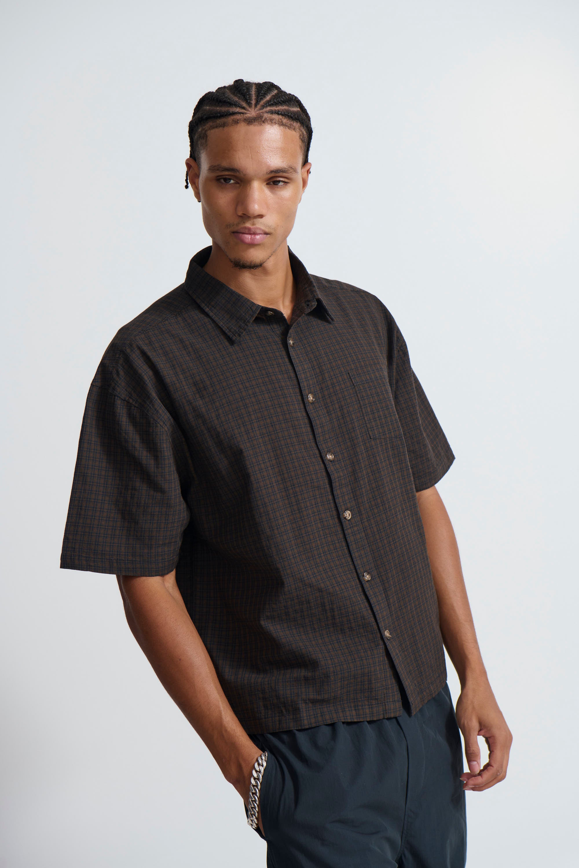 Nathaniel Drop Shirt Check Dark Brown