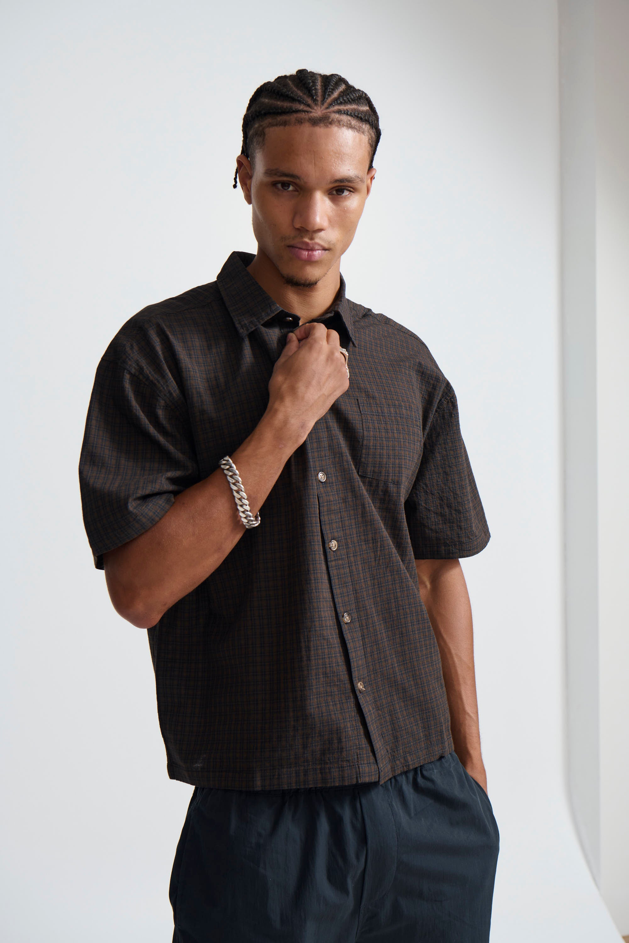 Nathaniel Drop Shirt Check Dark Brown