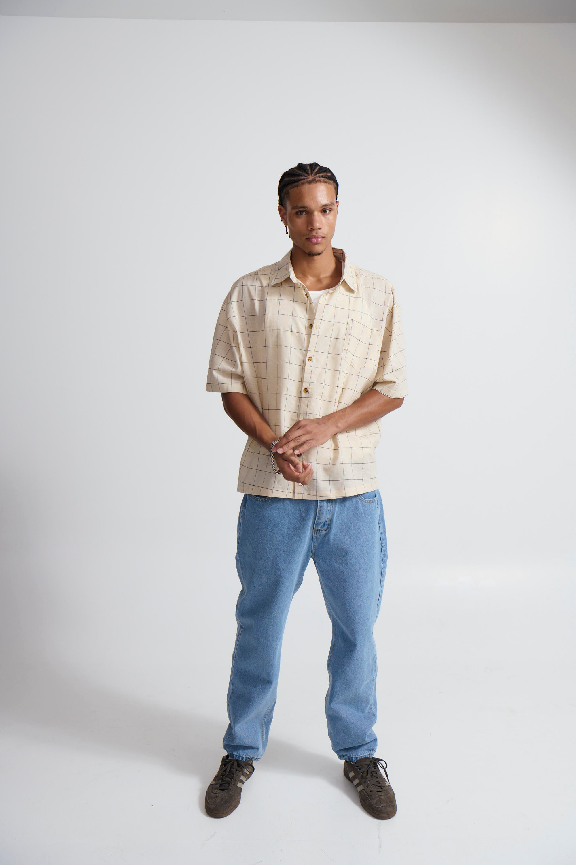 Nathaniel Drop Shirt Beige Check