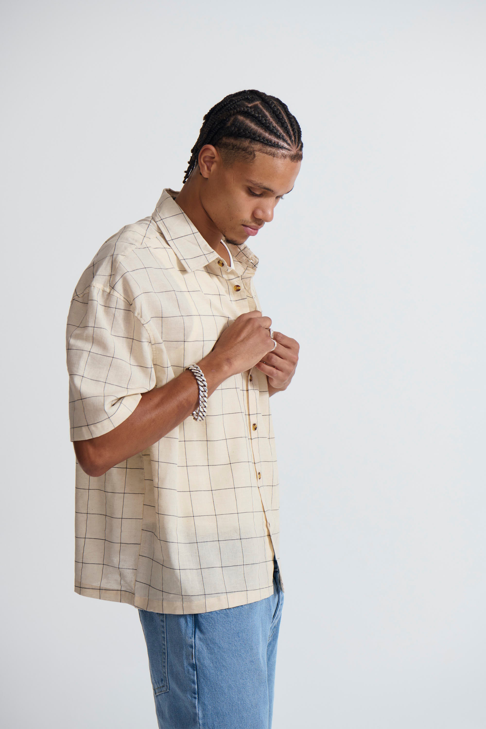 Nathaniel Drop Shirt Beige Check