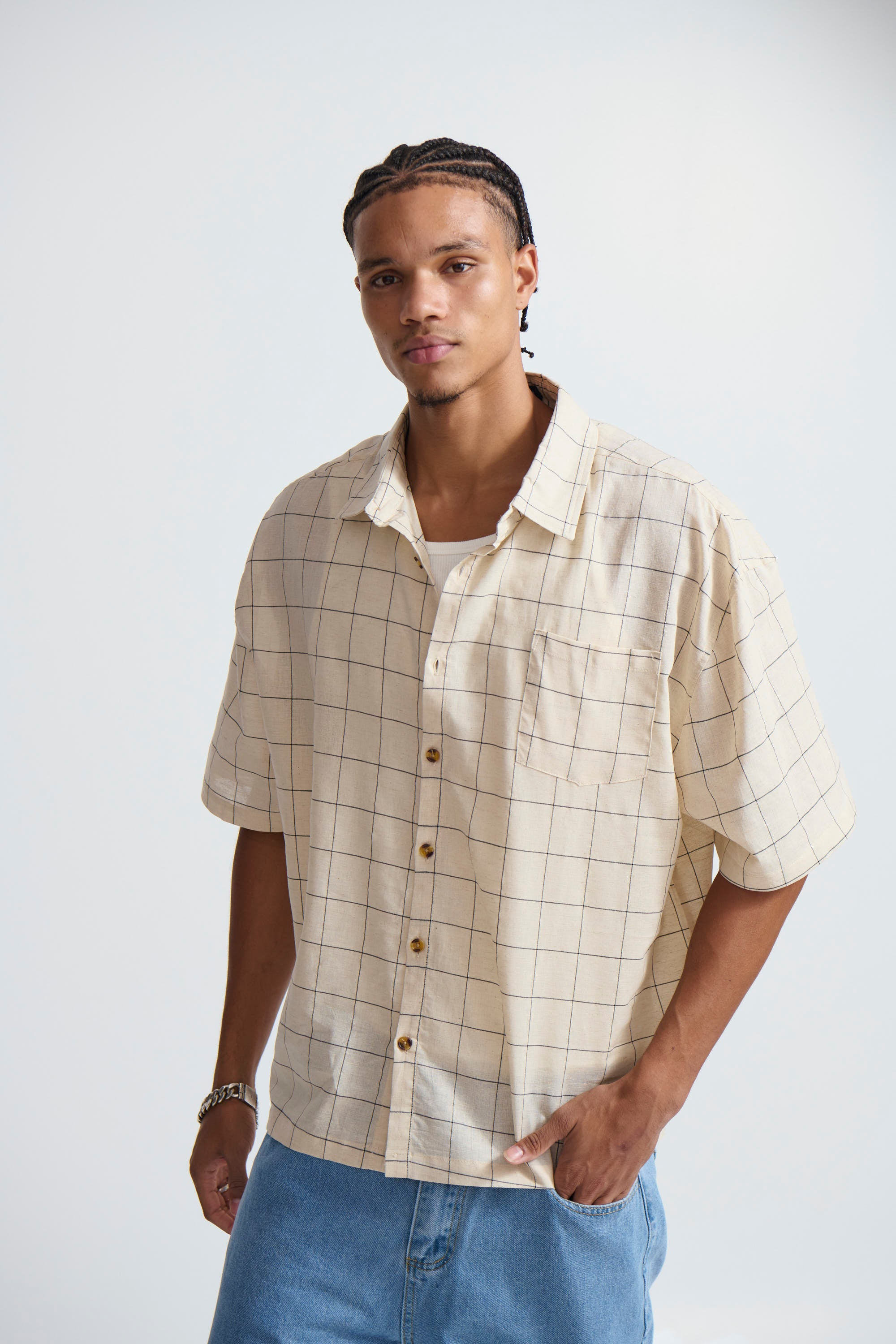 Nathaniel Drop Shirt Beige Check