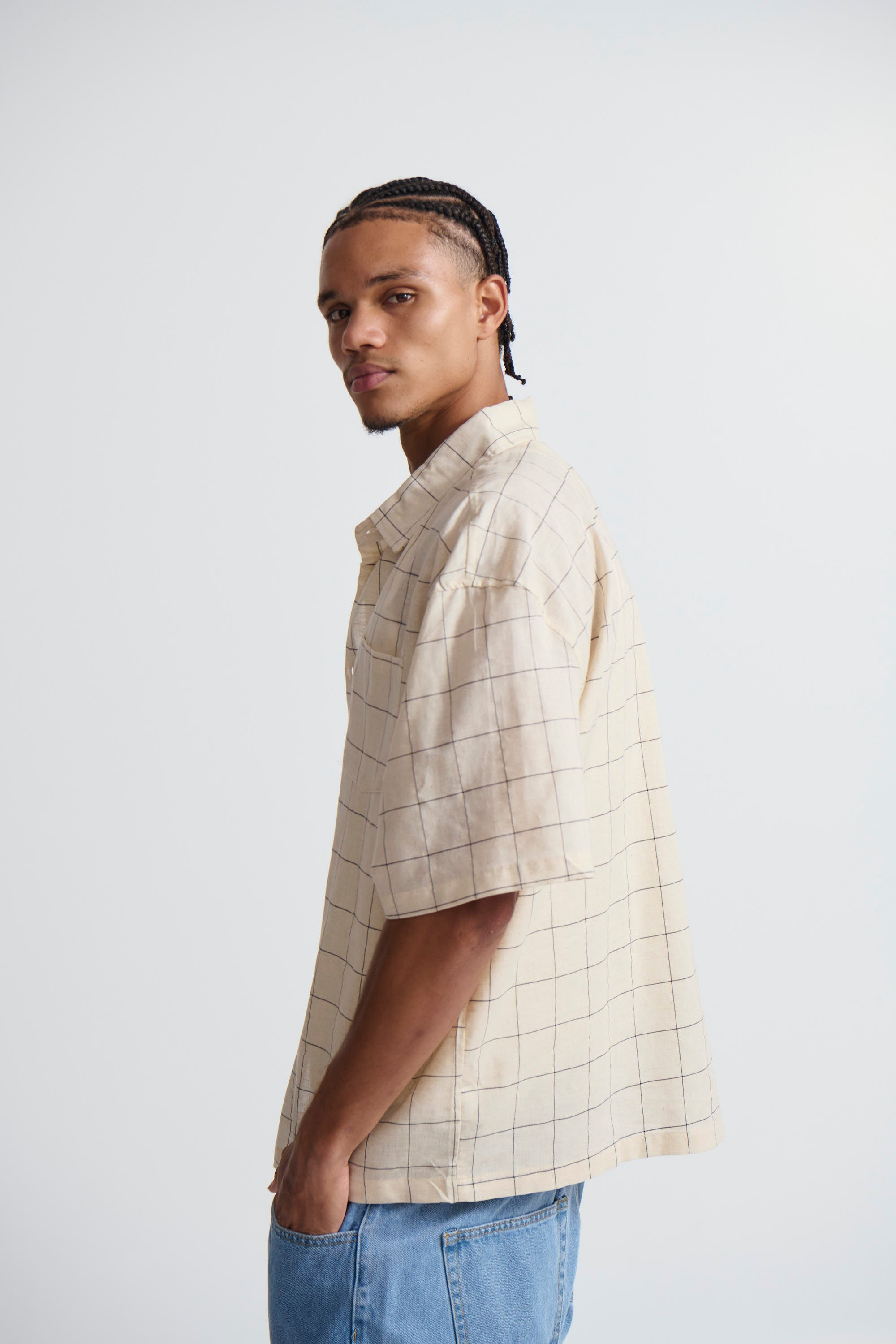 Nathaniel Drop Shirt Beige Check