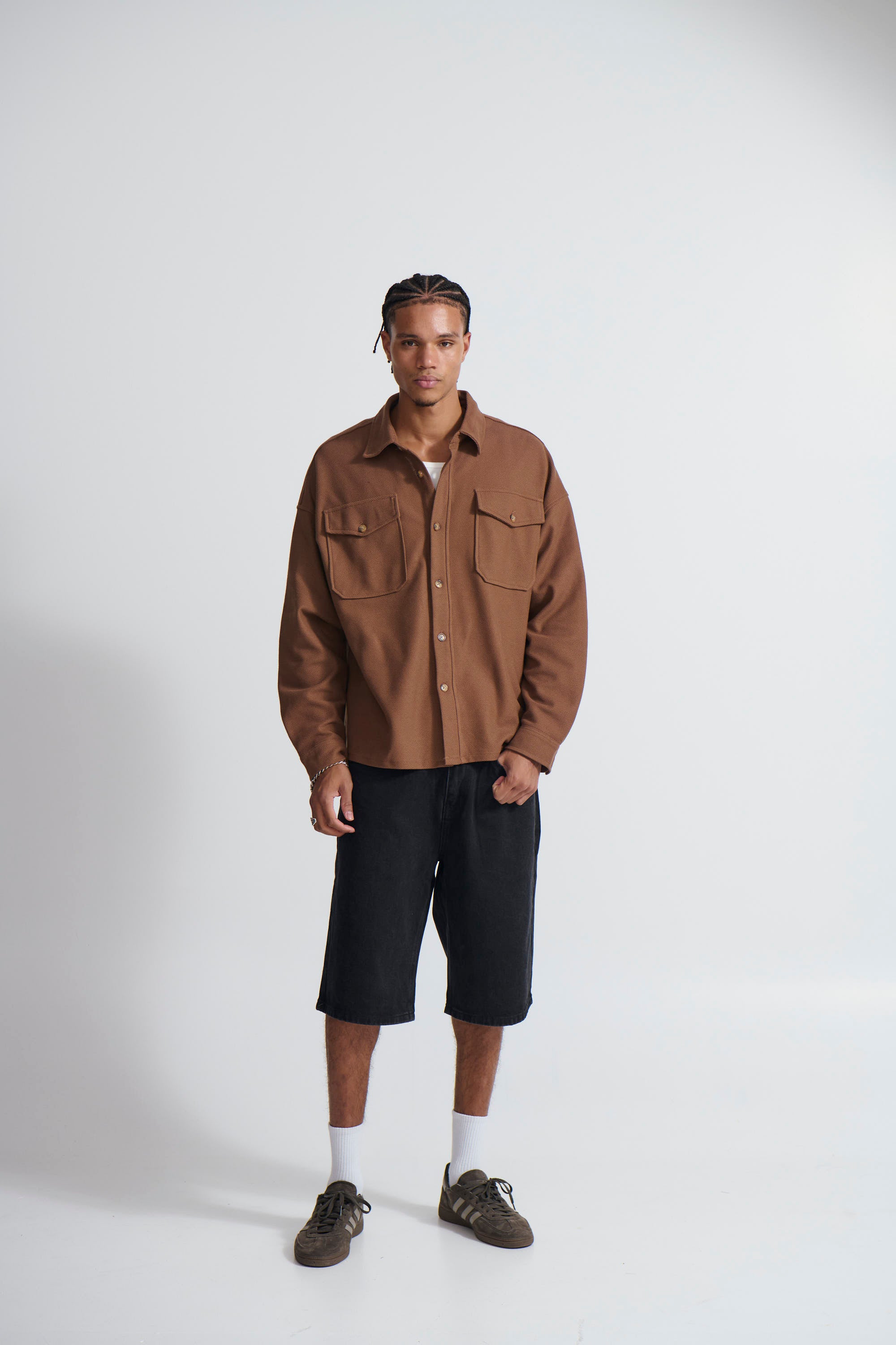 Texture Long Sleeve Shirt Choc - FINAL SALE