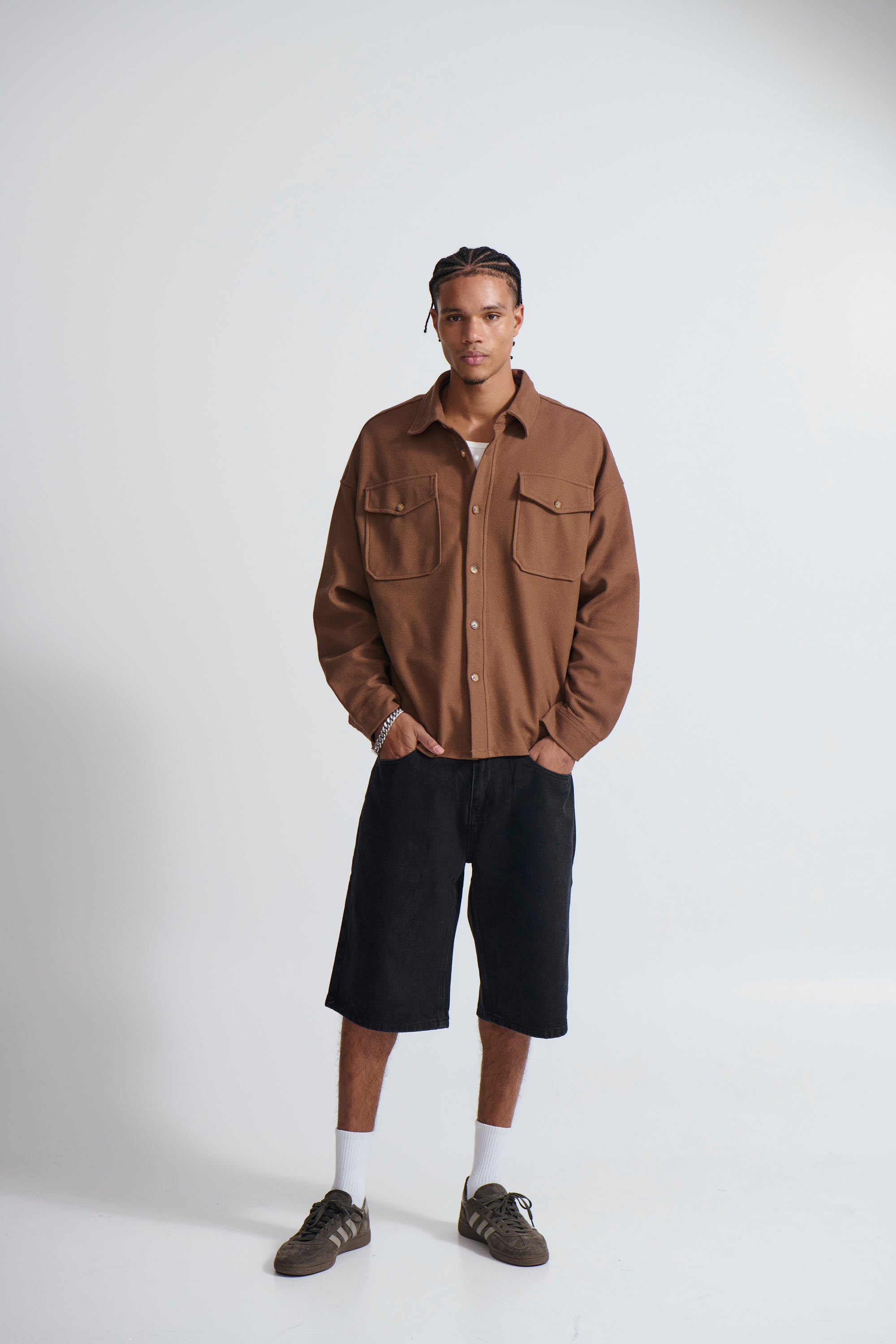 Texture Long Sleeve Shirt Choc - FINAL SALE