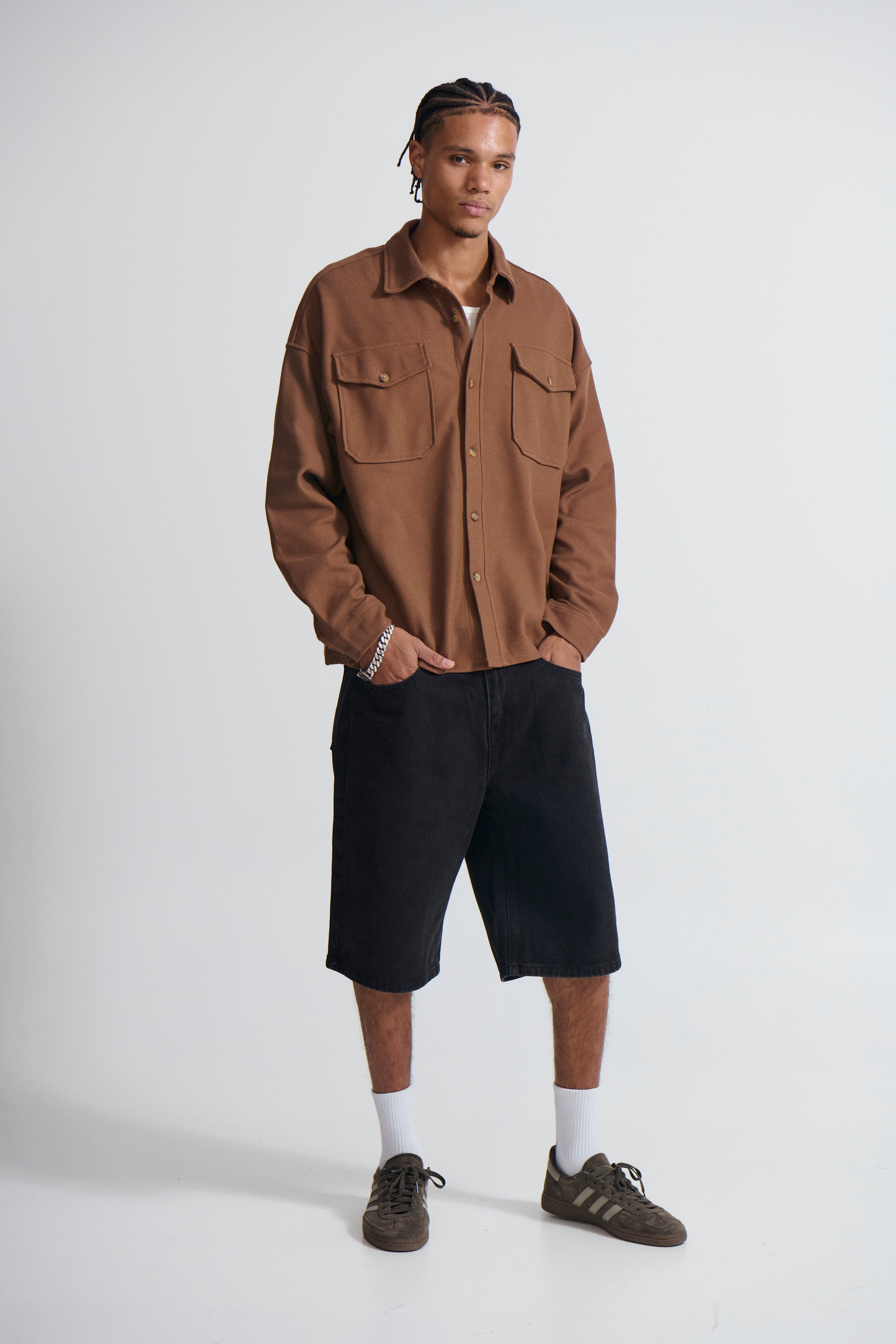 Texture Long Sleeve Shirt Choc - FINAL SALE