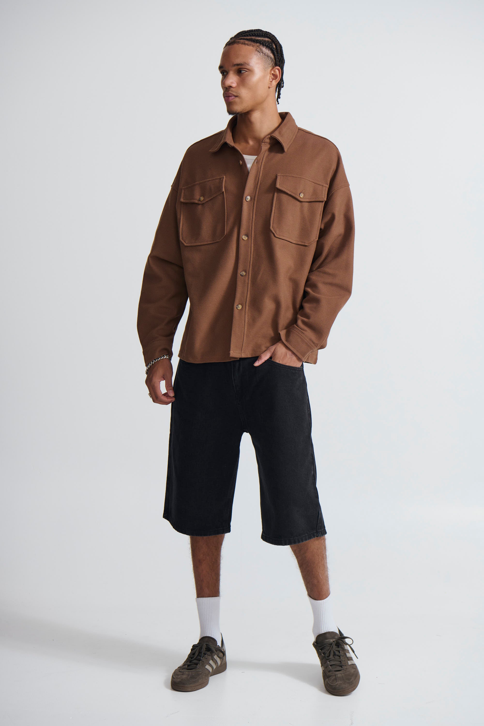 Texture Long Sleeve Shirt Choc - FINAL SALE