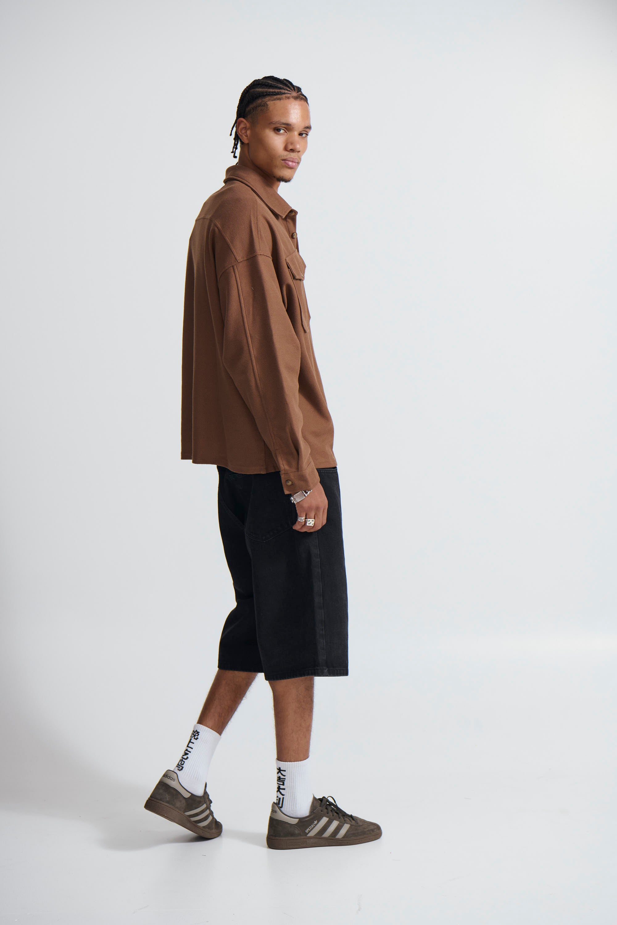 Texture Long Sleeve Shirt Choc - FINAL SALE