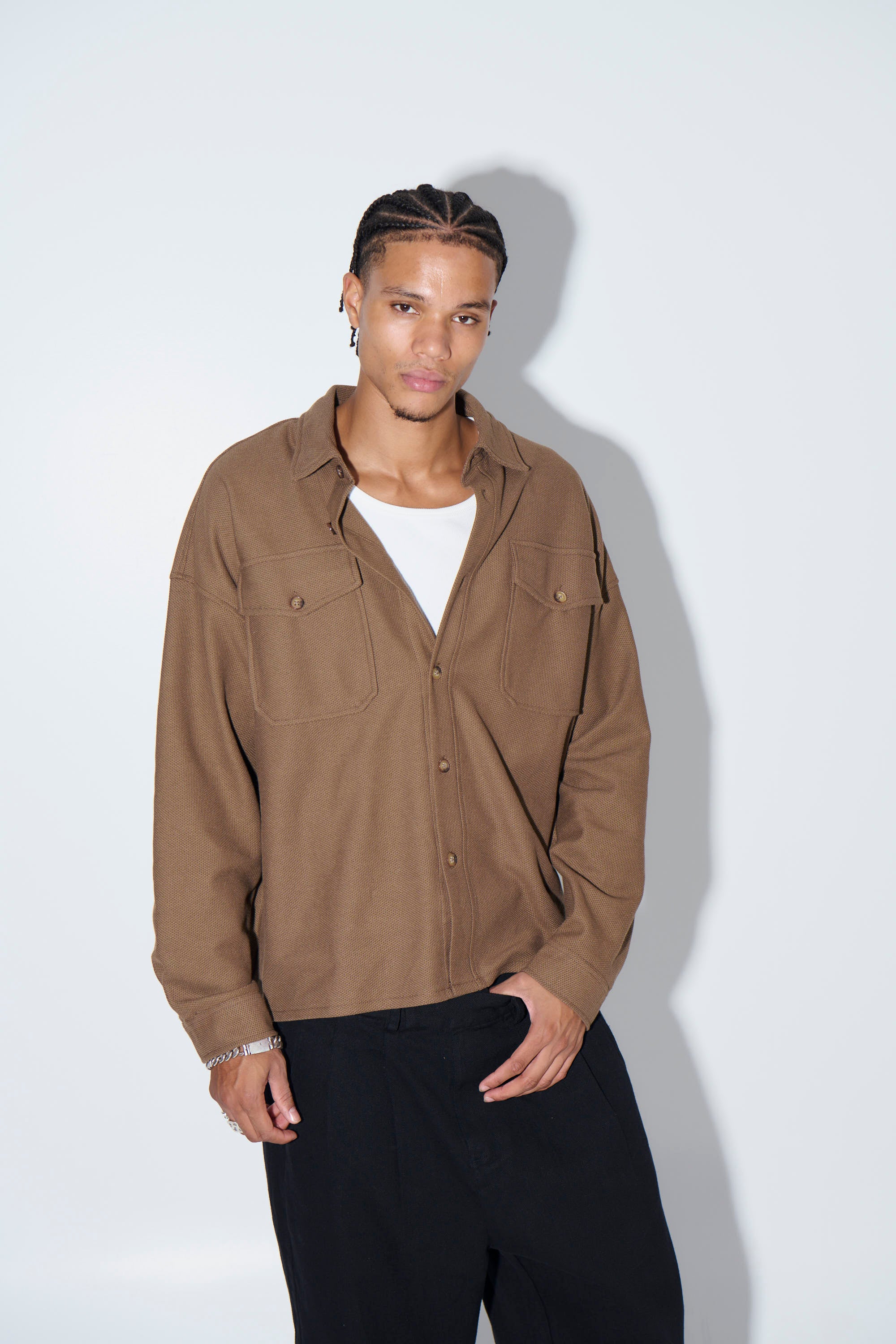 Texture Long Sleeve Shirt Khaki - FINAL SALE