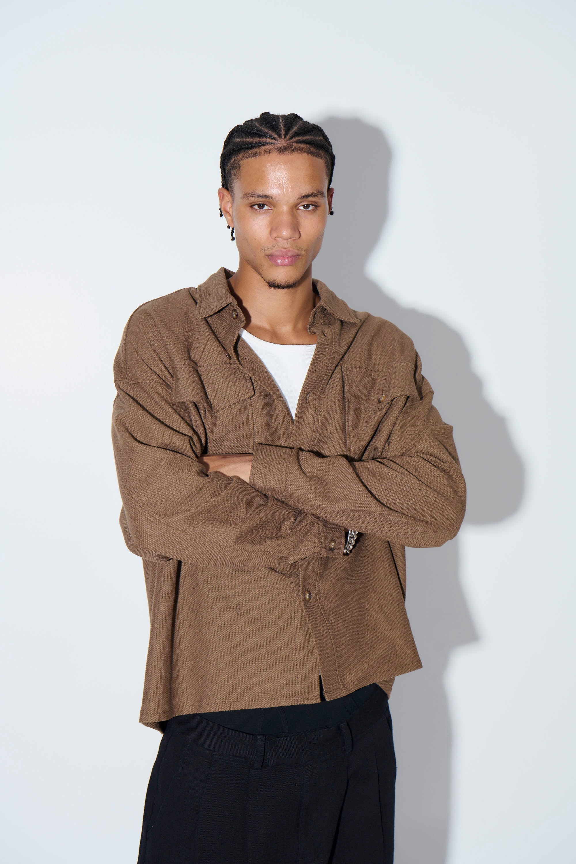 Texture Long Sleeve Shirt Khaki - FINAL SALE