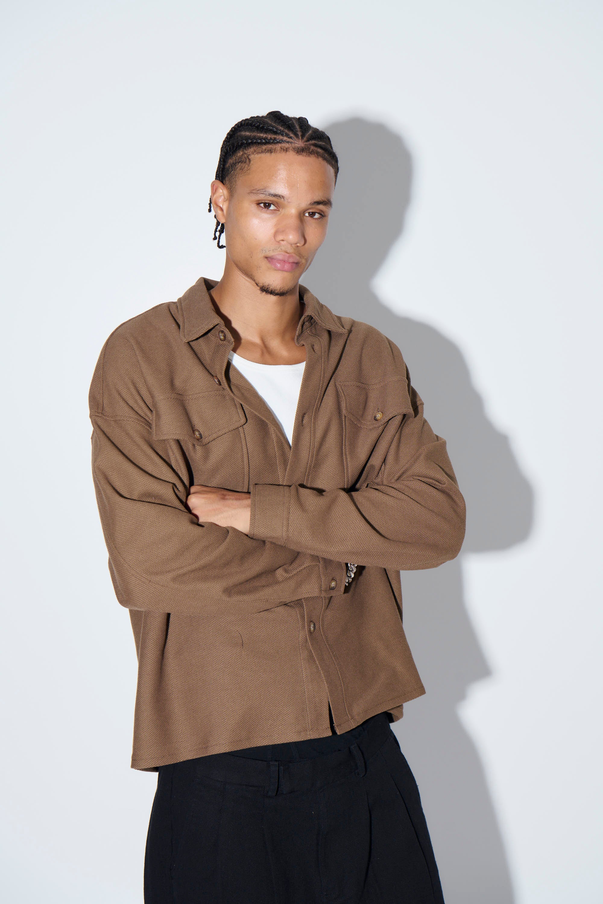Texture Long Sleeve Shirt Khaki - FINAL SALE