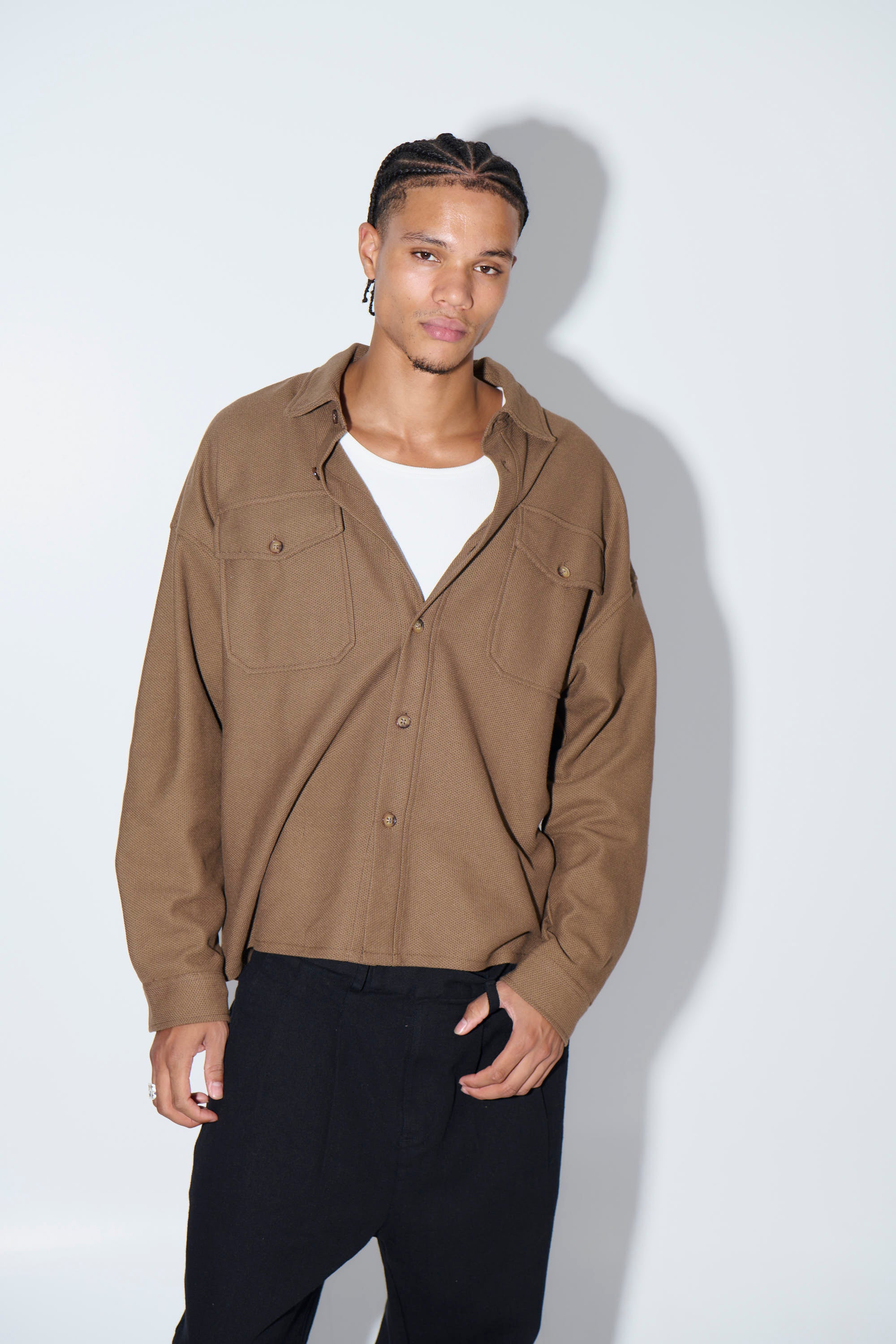Texture Long Sleeve Shirt Khaki - FINAL SALE