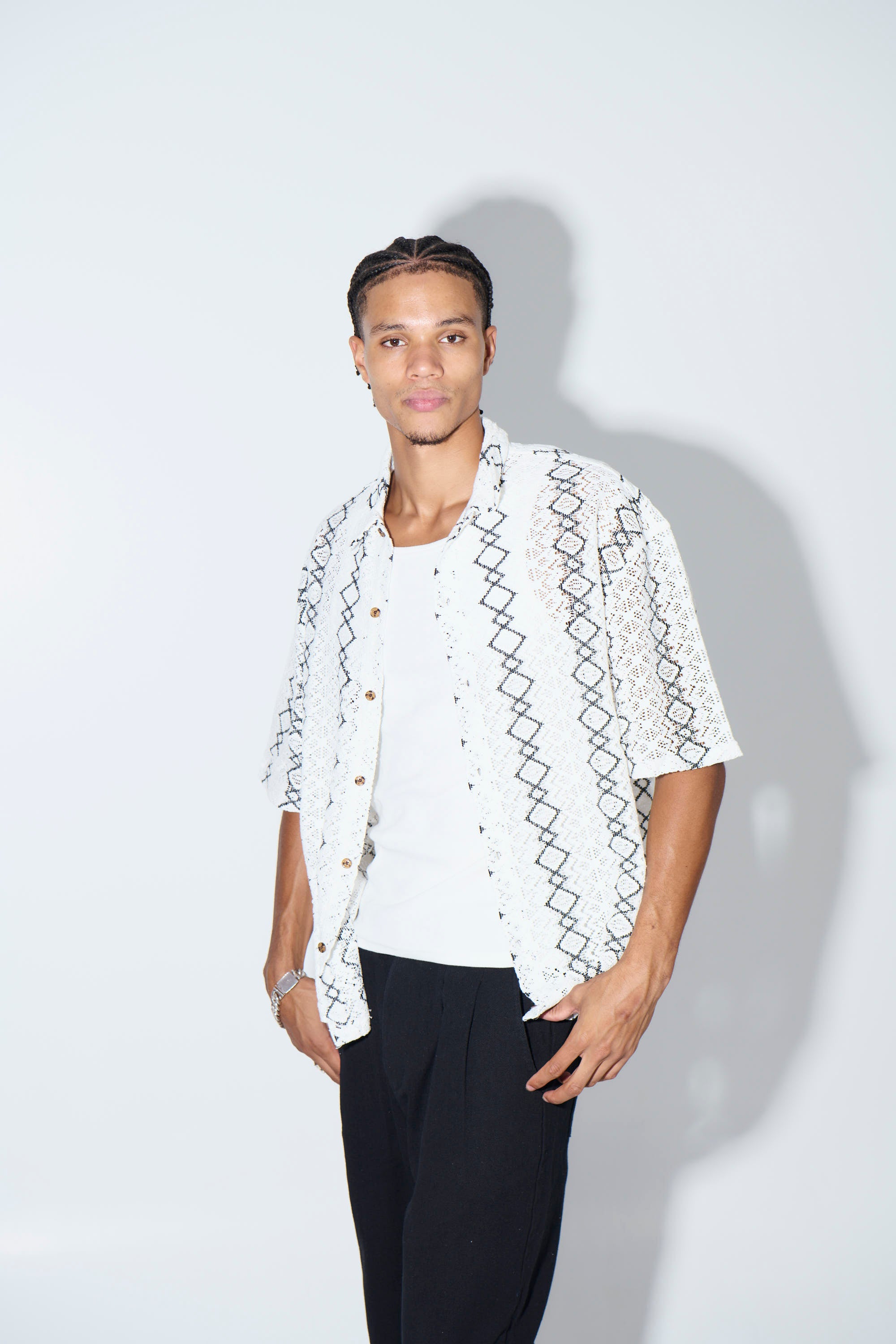 Lucas Drop Shirt Geo White - FINAL SALE