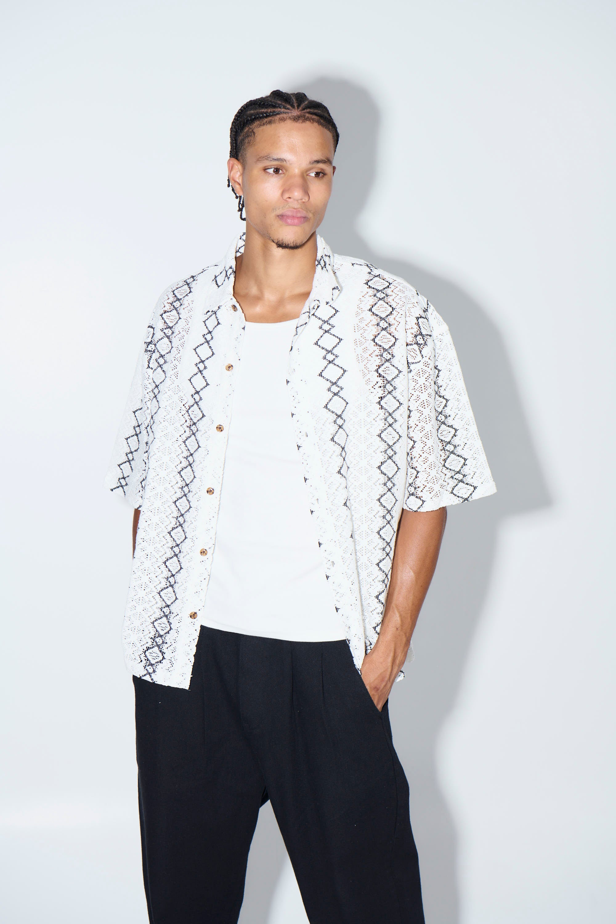 Lucas Drop Shirt Geo White - FINAL SALE
