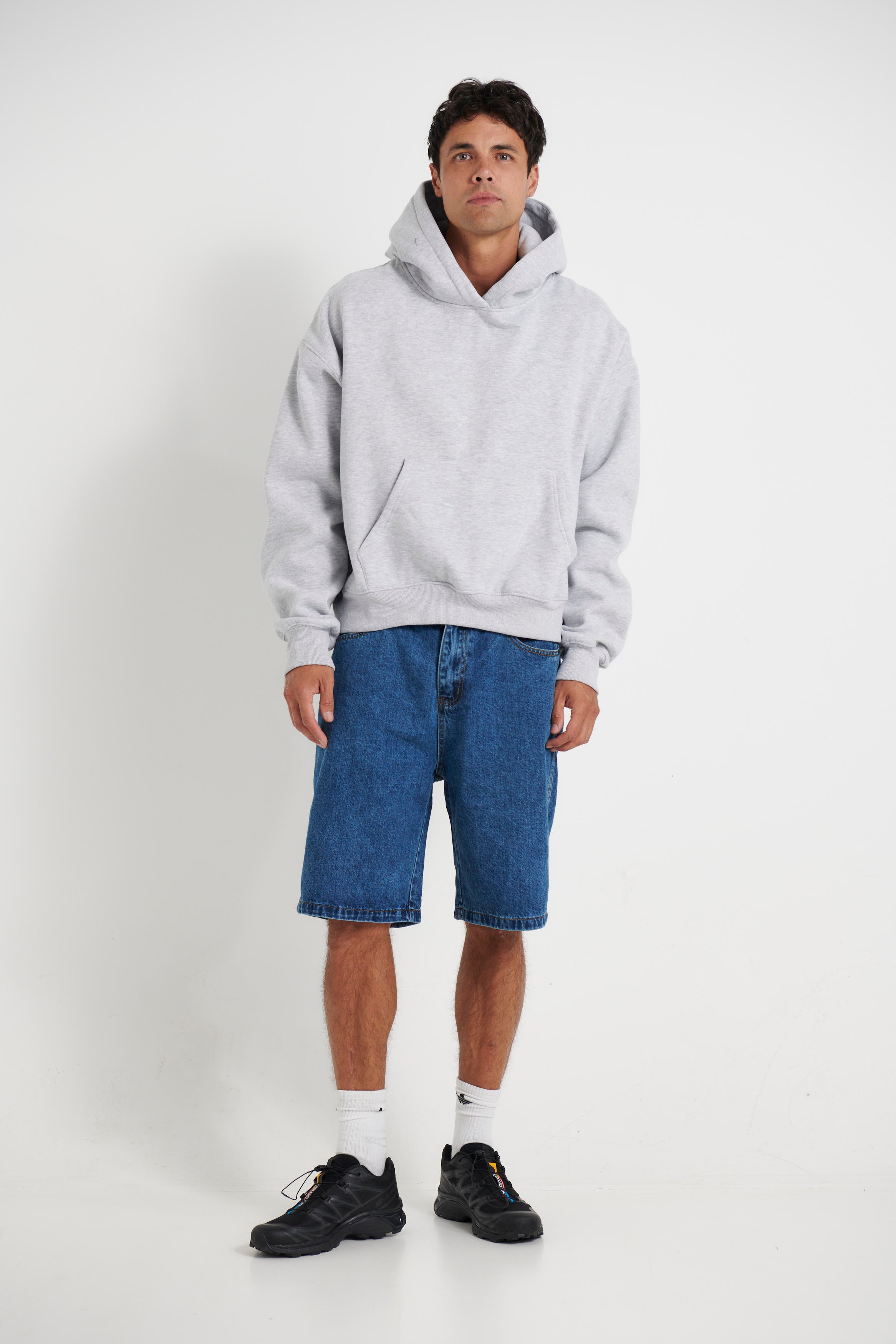 Roman Cropped Drop Hoodie Grey