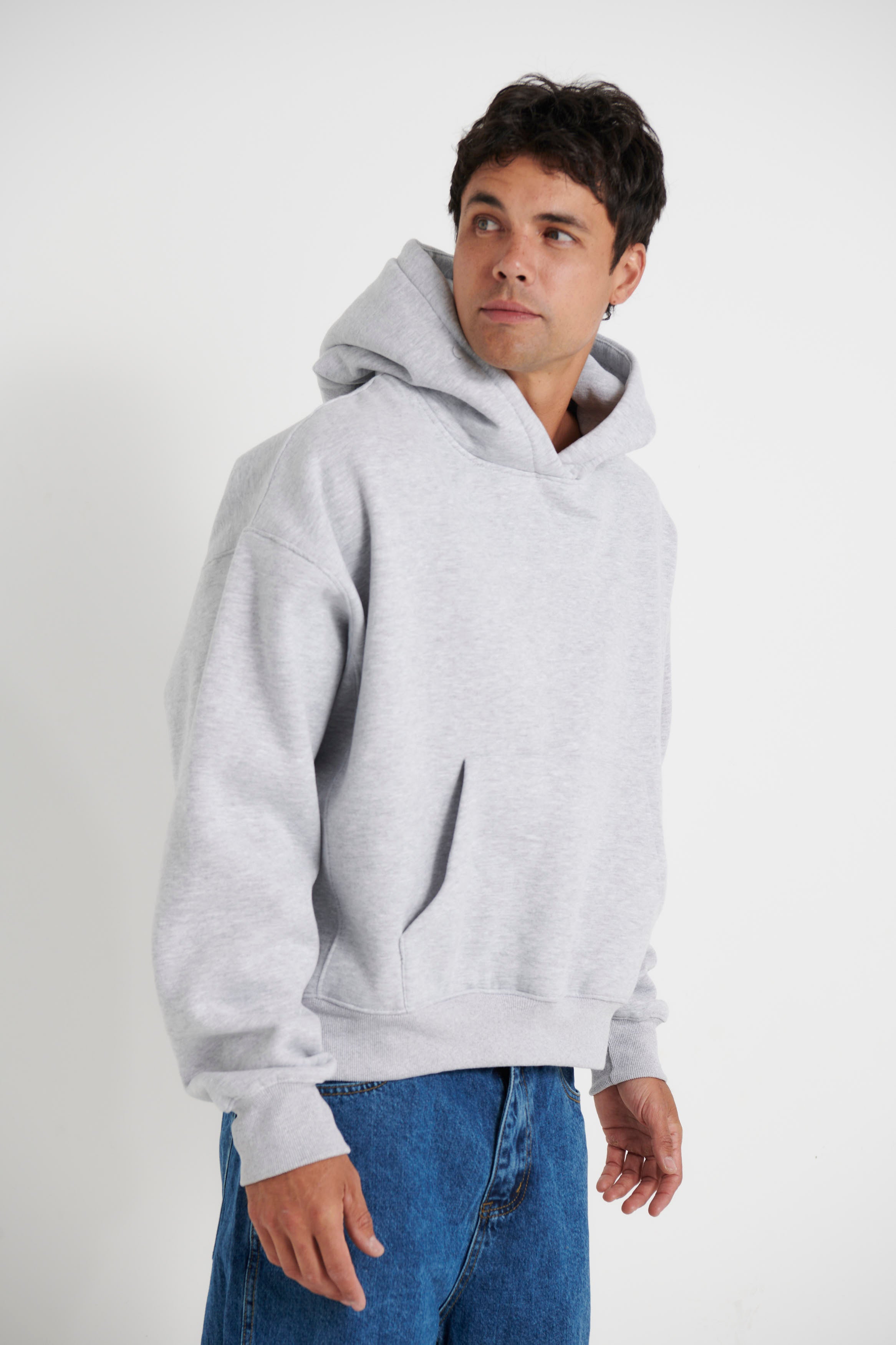 Roman Cropped Drop Hoodie Grey