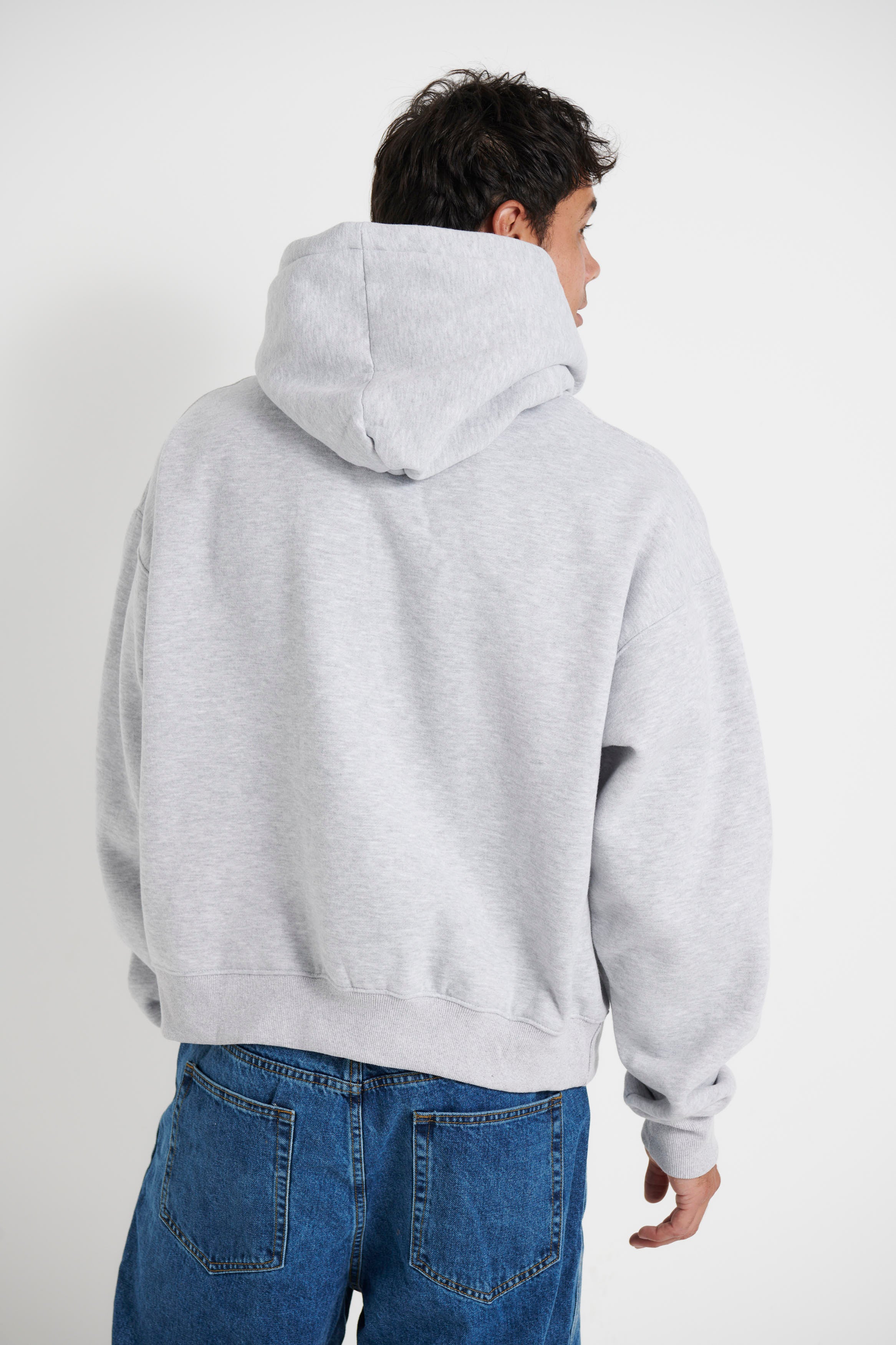 Roman Cropped Drop Hoodie Grey