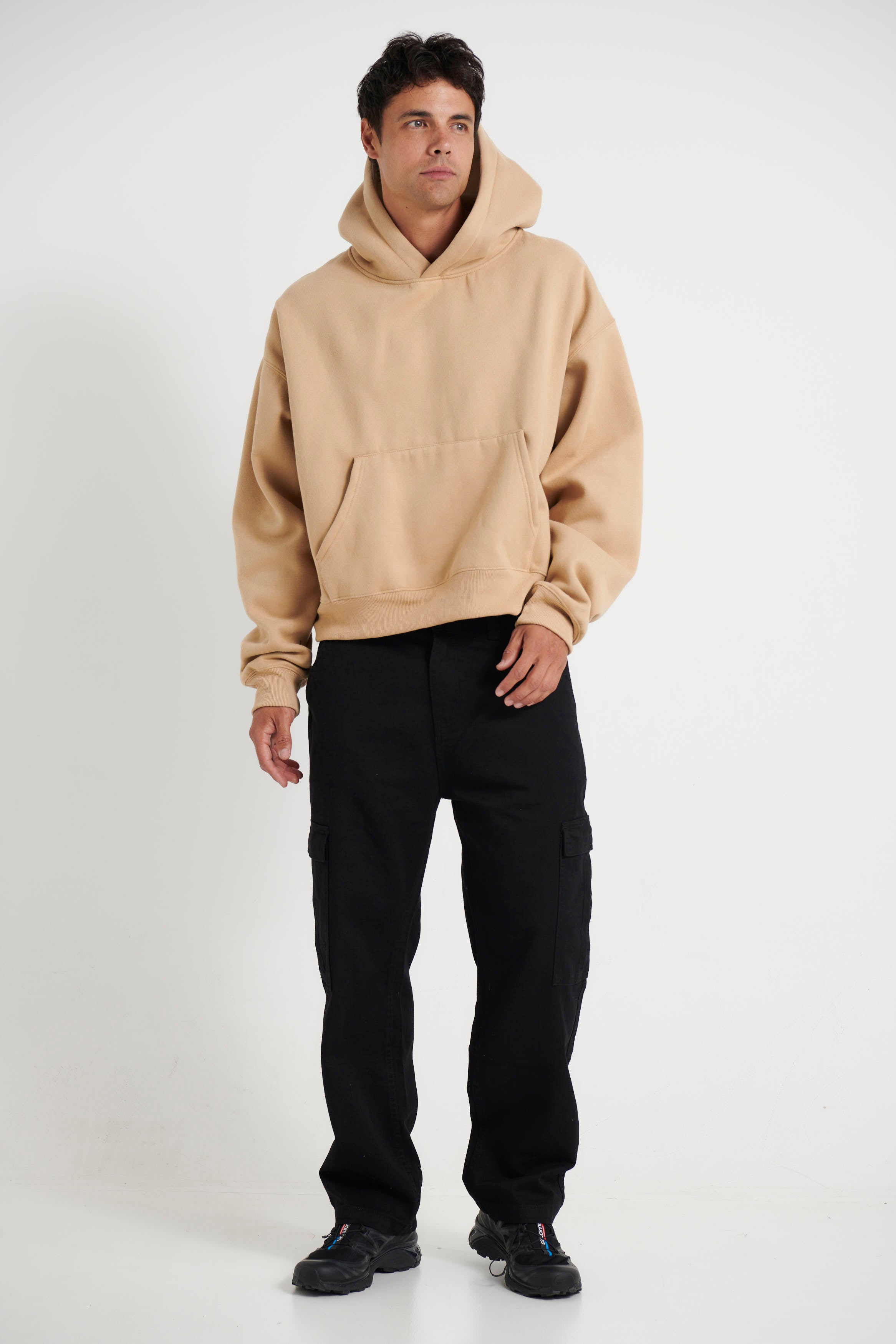 Roman Cropped Drop Hoodie Stone