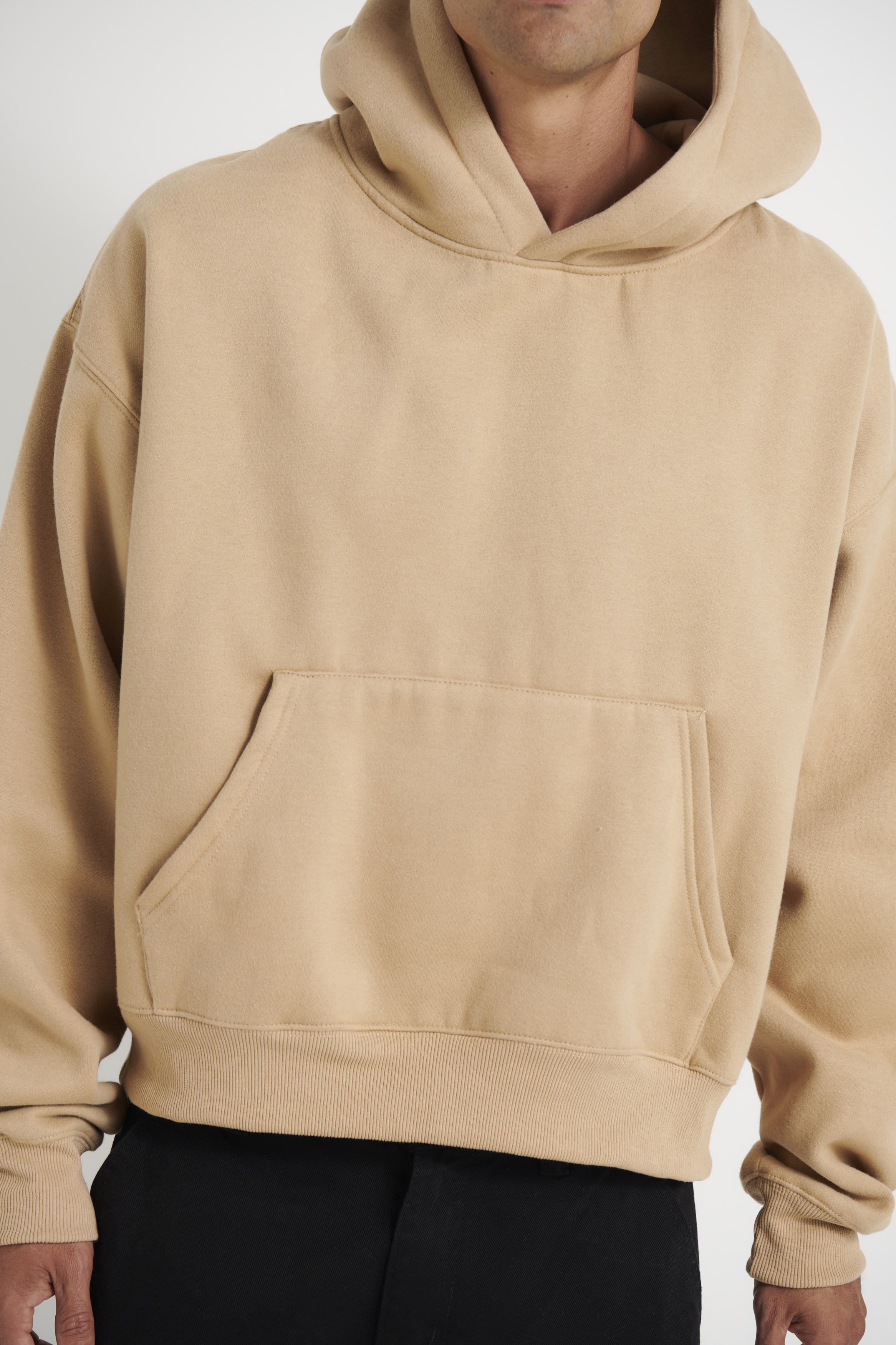 Roman Cropped Drop Hoodie Stone