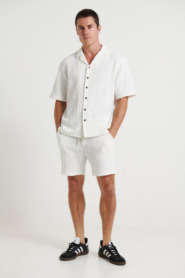 Locky Knitted Texture Shirt White