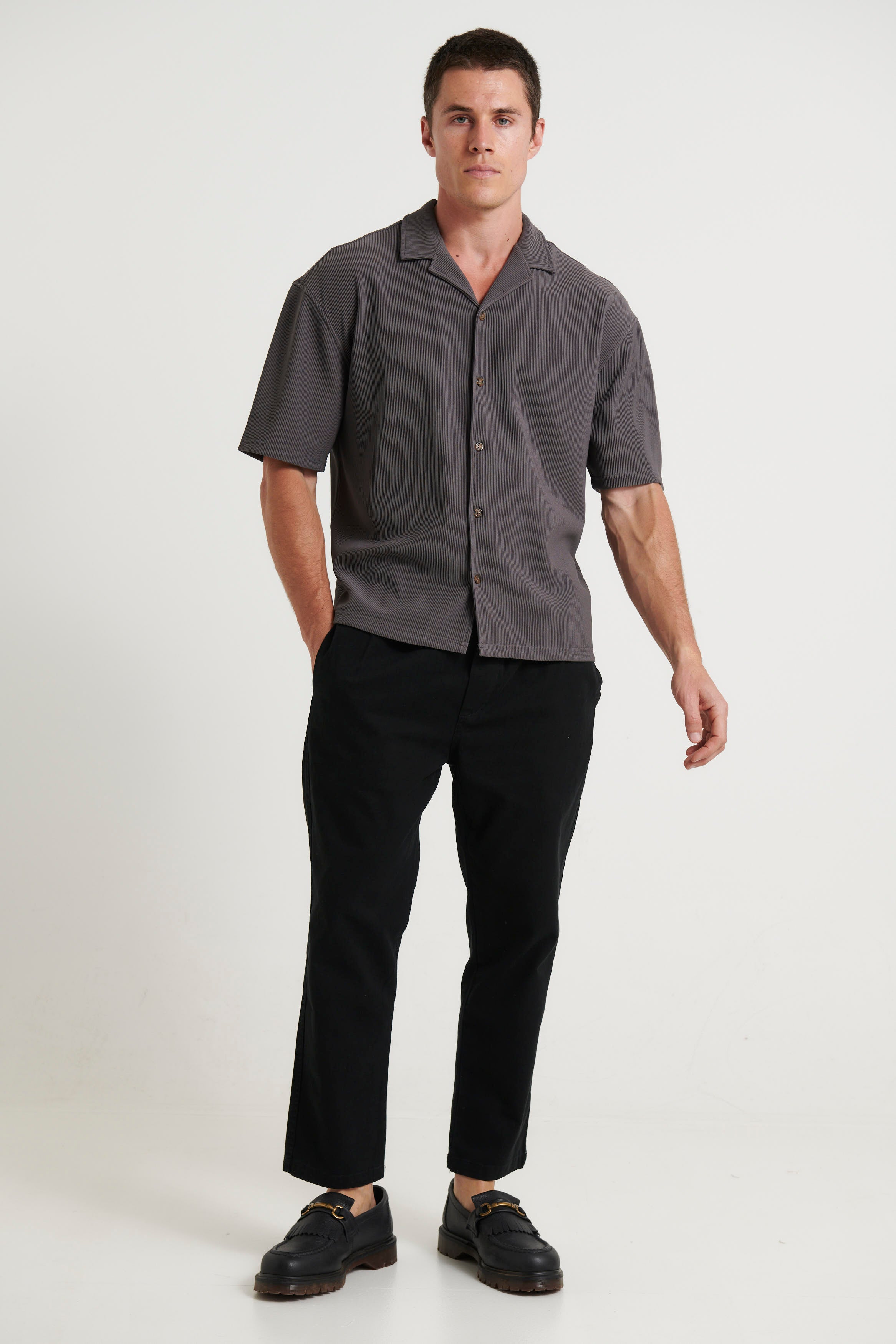 Raf Cropped Shirt Ribbed Dark Grey