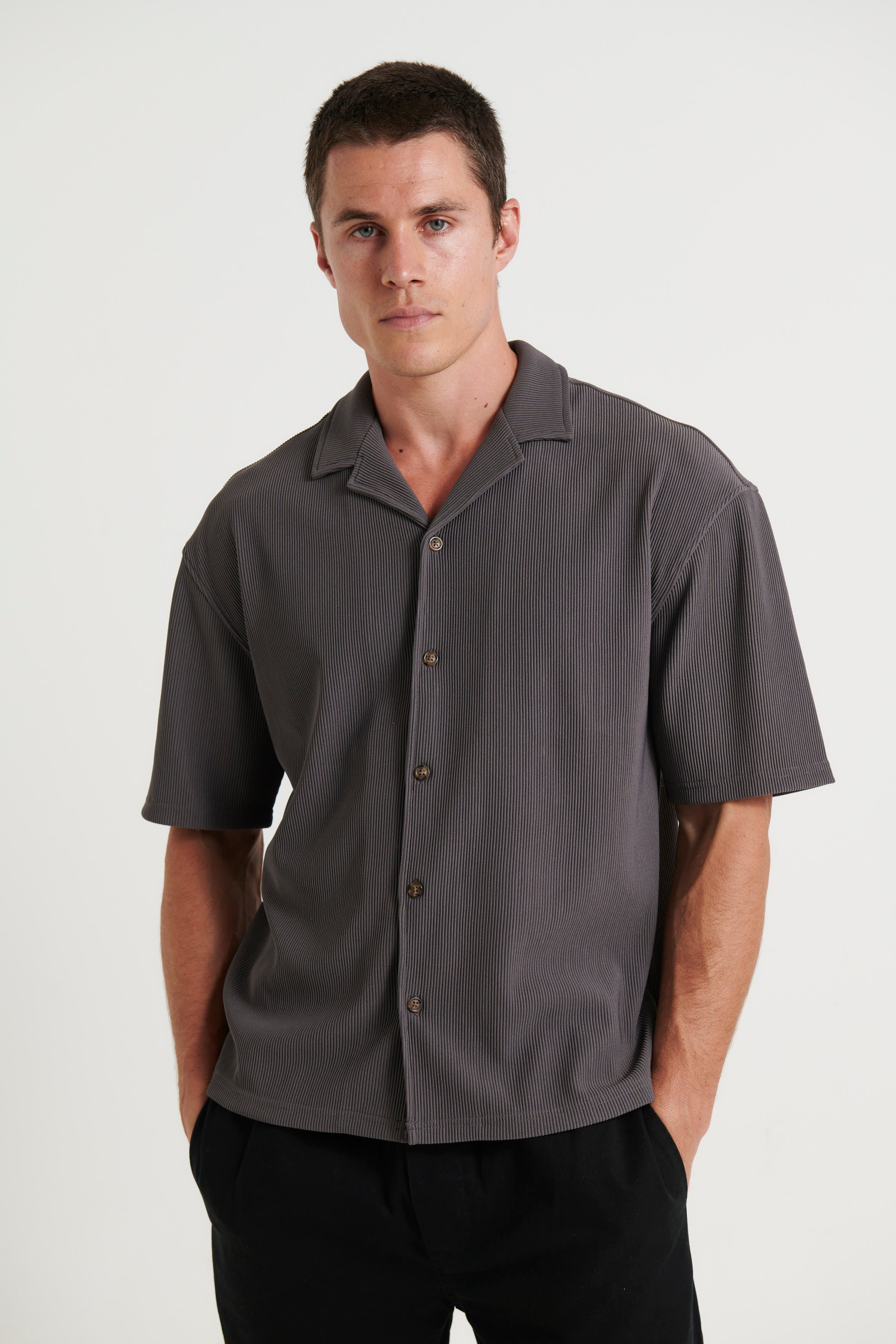 Raf Cropped Shirt Ribbed Dark Grey