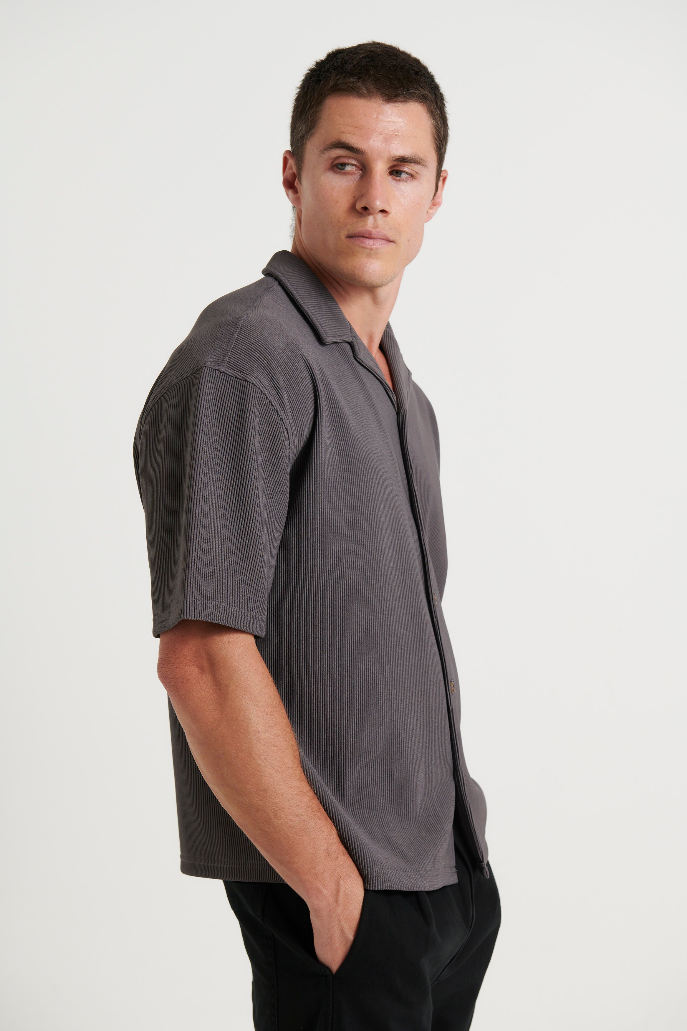 Raf Cropped Shirt Ribbed Dark Grey